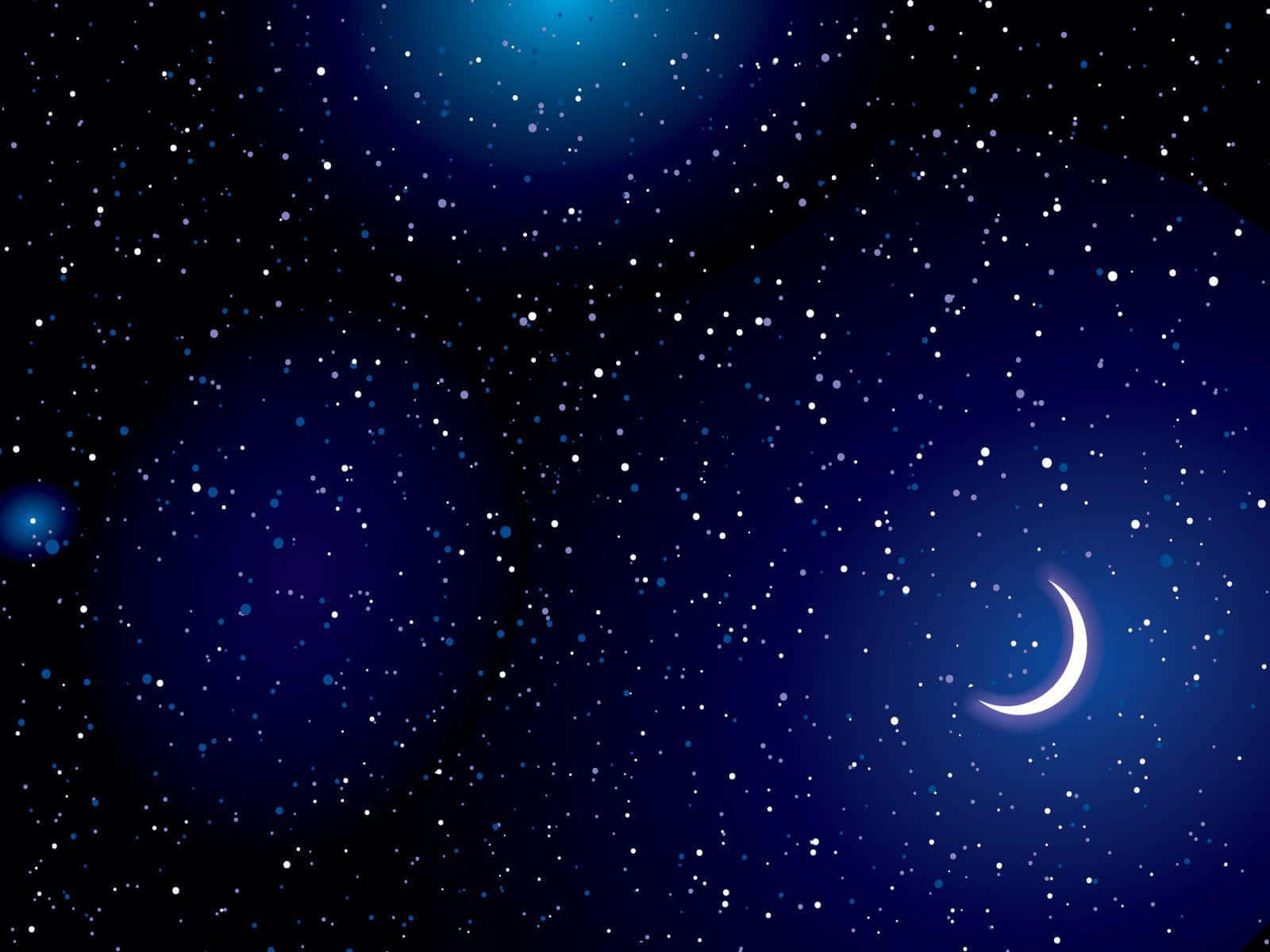 深藍色夜空中的彎月和星星