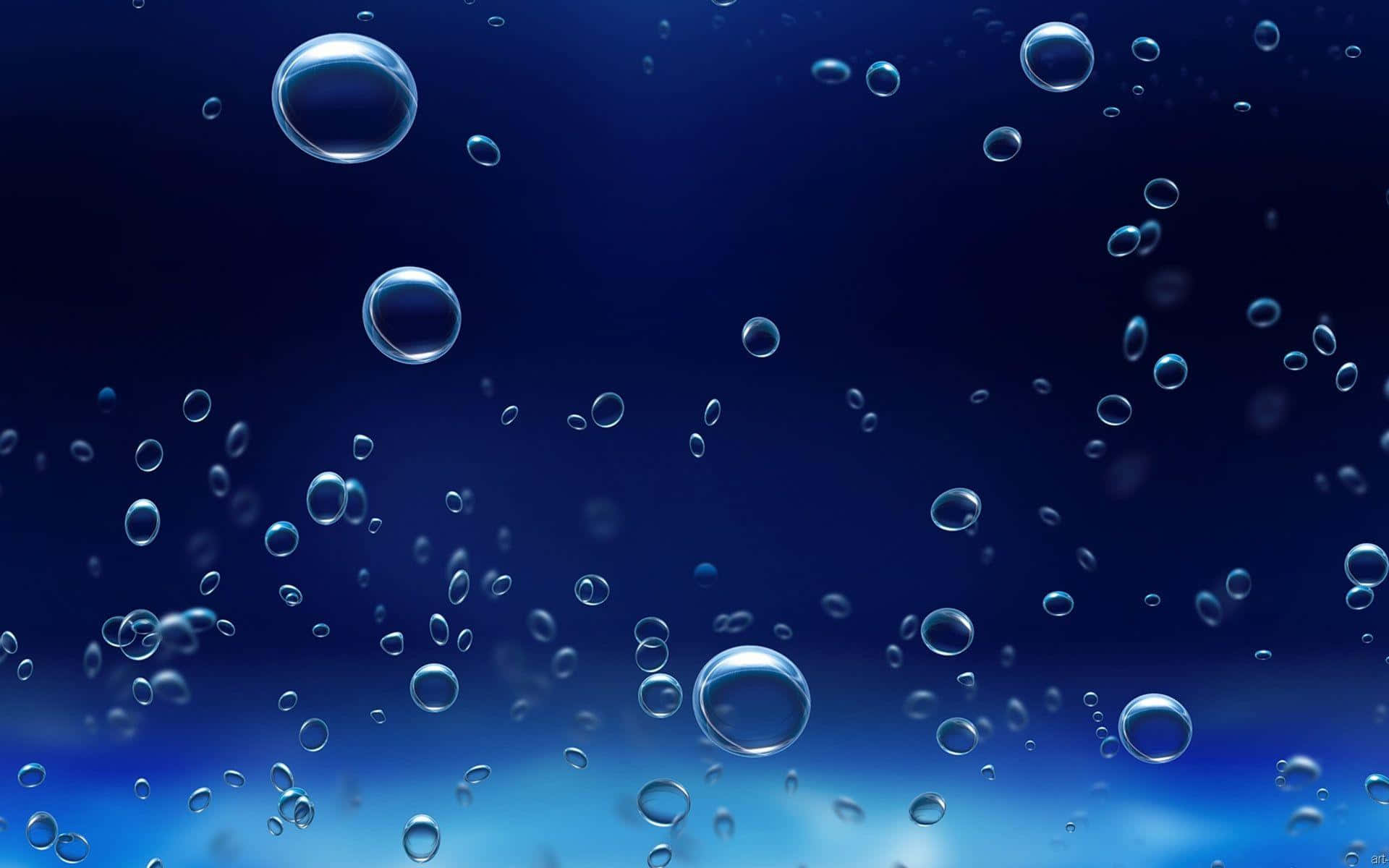 深藍水氣泡風景背景 壁紙 — 各種大小的透明氣泡在漸變藍色背景上優雅地漂浮。