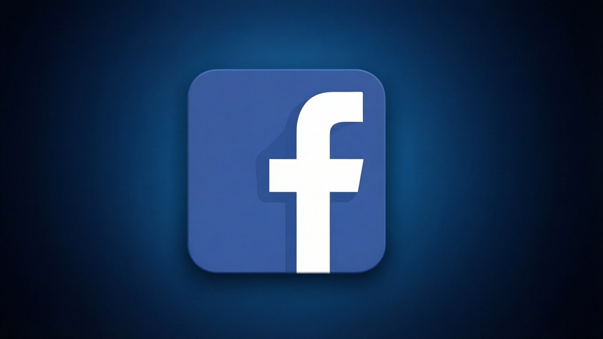 深藍漸層極簡 壁紙 — 一個發光的白色Facebook標誌，居中於帶有柔和燈光效果的漸變藍色背景上。