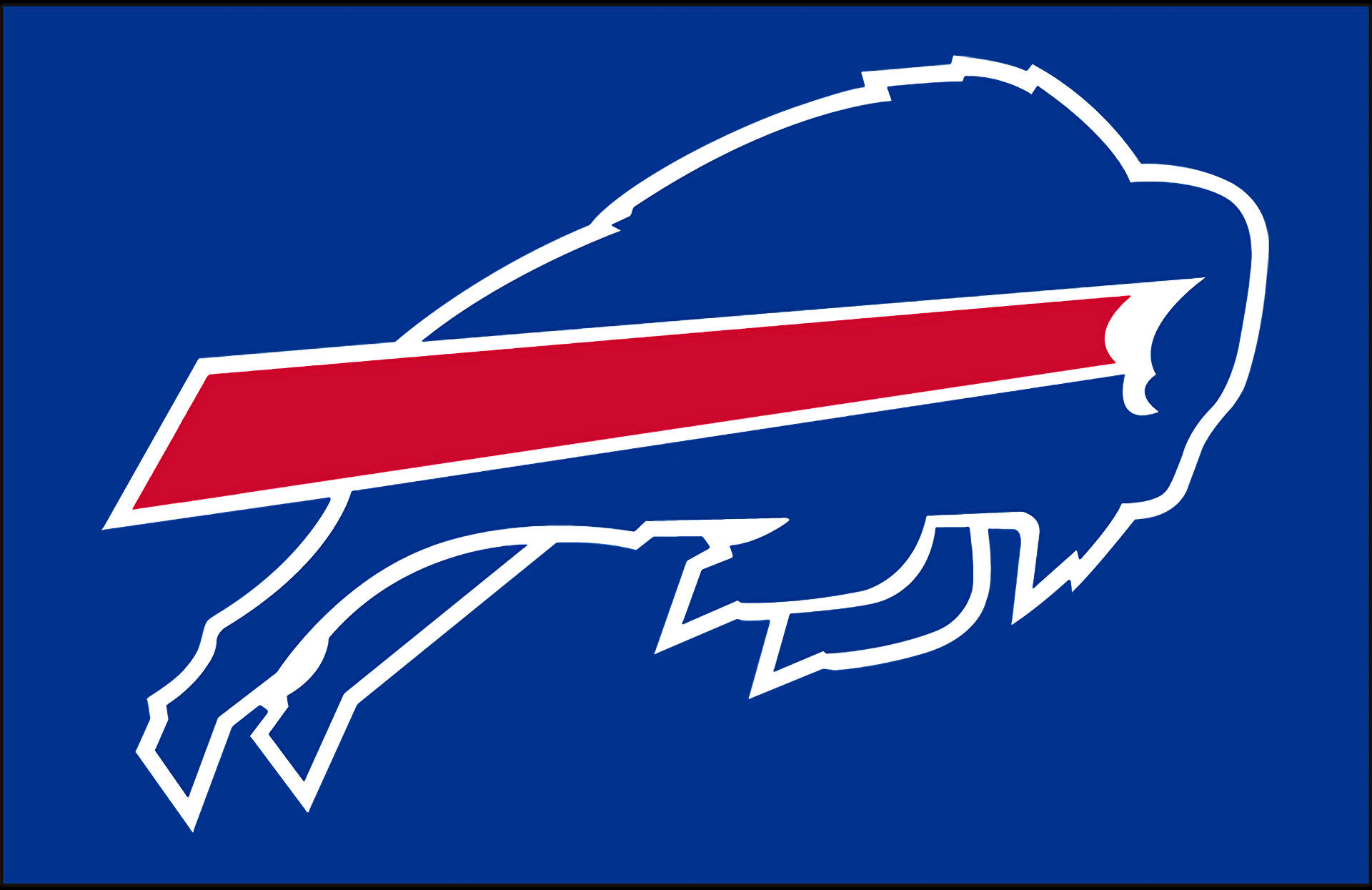 Buffalo Bills 標誌，藍色背景上有一頭帶紅色條紋的白色衝鋒水牛 — 水牛比爾 壁紙