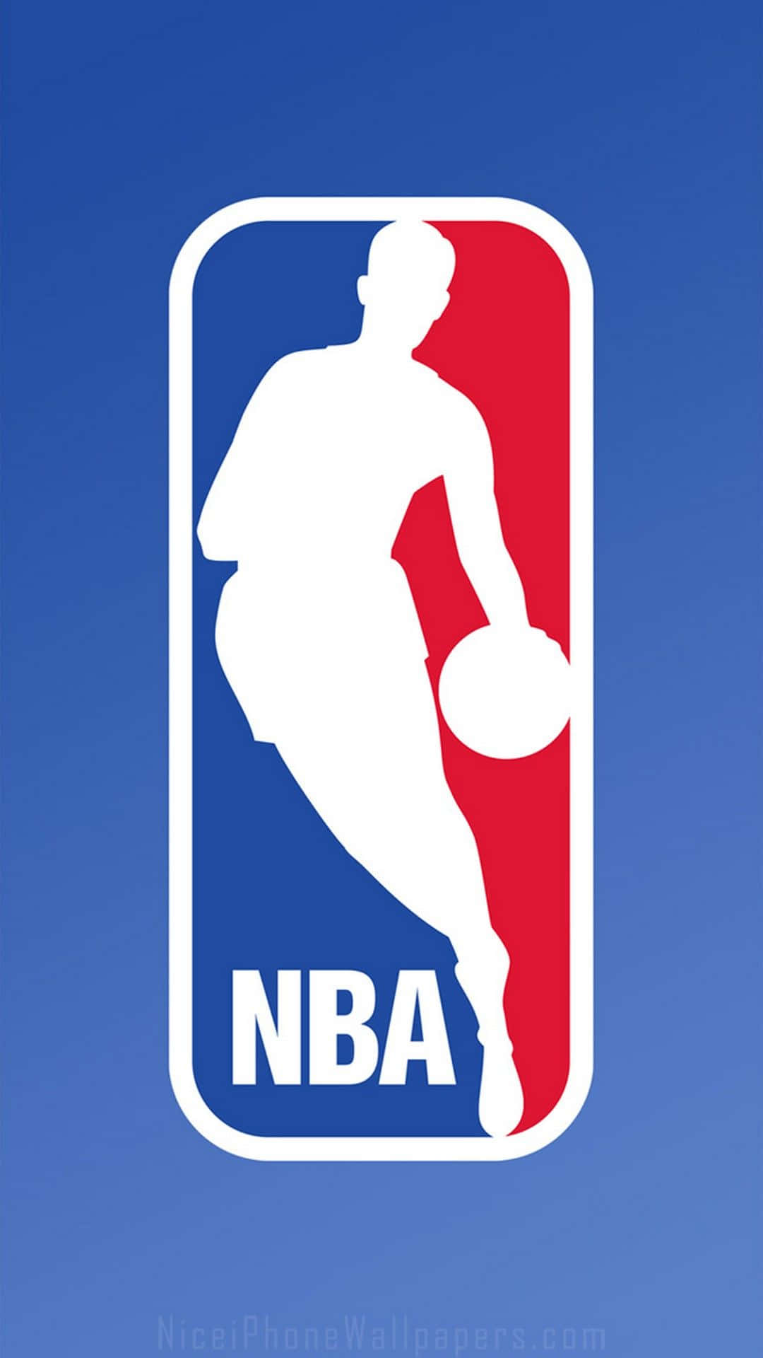 NBA標誌，藍紅背景上有一個白色籃球運動員剪影。 — 籃球 壁紙