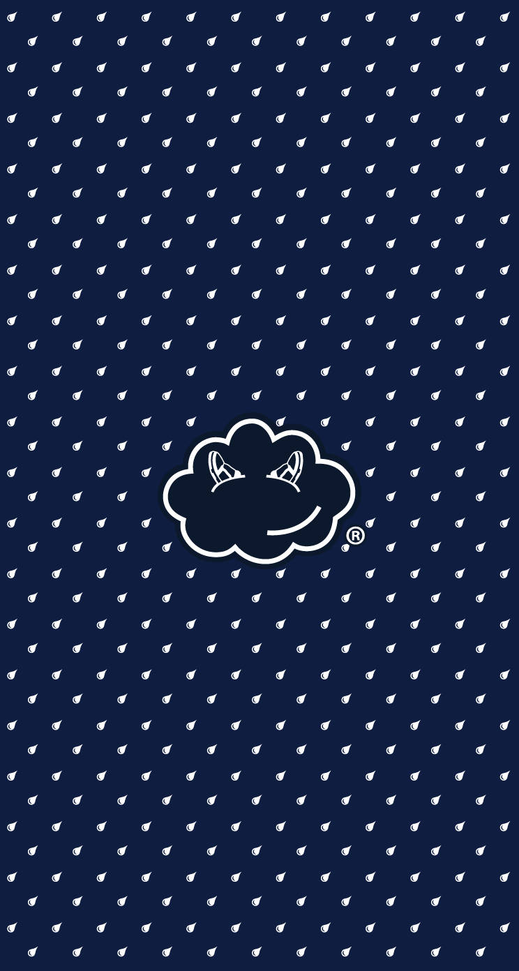 海軍藍色背景，帶有白色雨滴和雲朵標誌。
