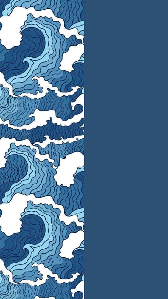 白色背景上帶有輪廓線的藍色波浪圖案，搭配海軍藍背景。