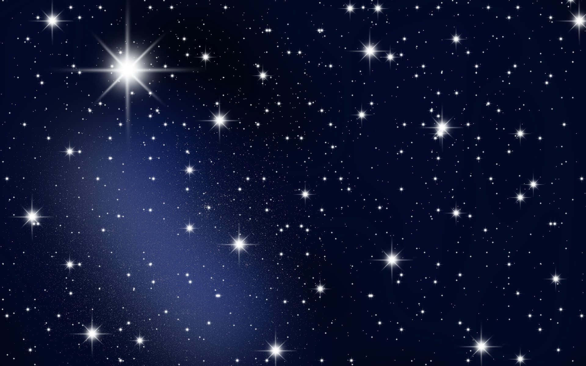 月亮與星星動畫 桌布 壁紙 — 深藍色夜空，佈滿閃爍星星和明亮的中央星爆。