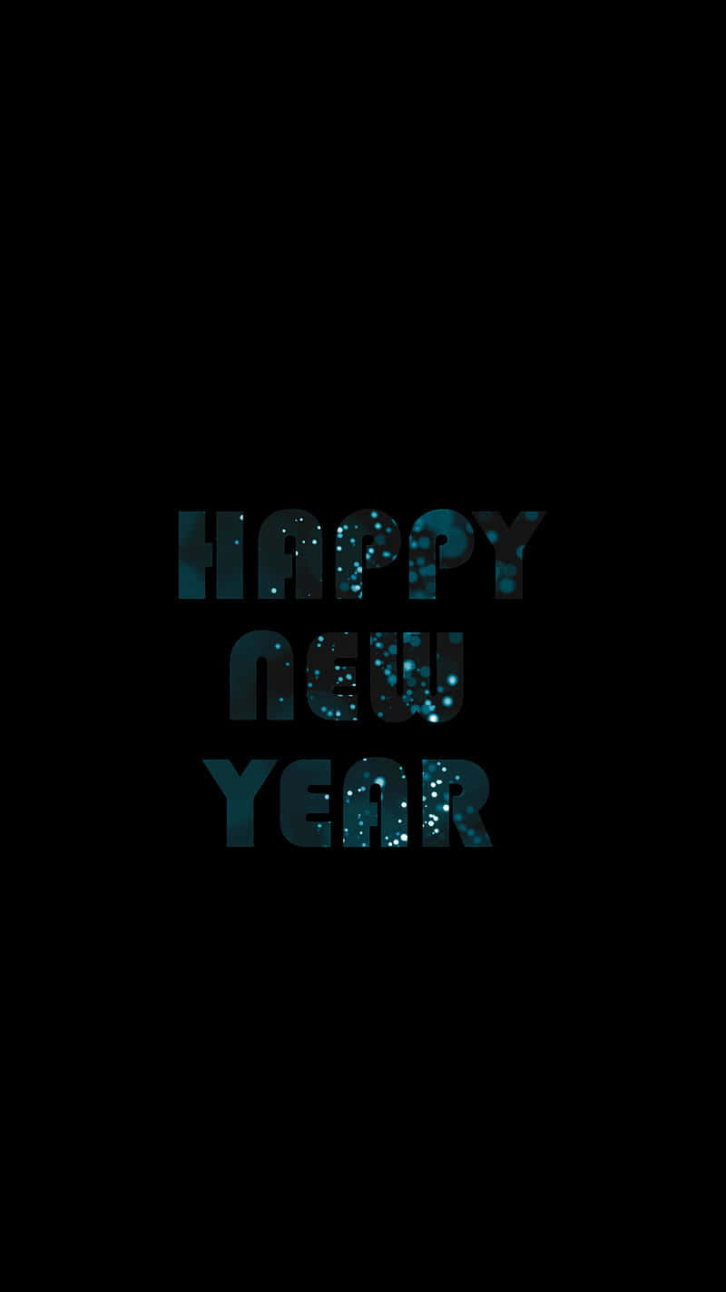 黑色背景上以藍綠色閃粉呈現的 Happy New Year 文字