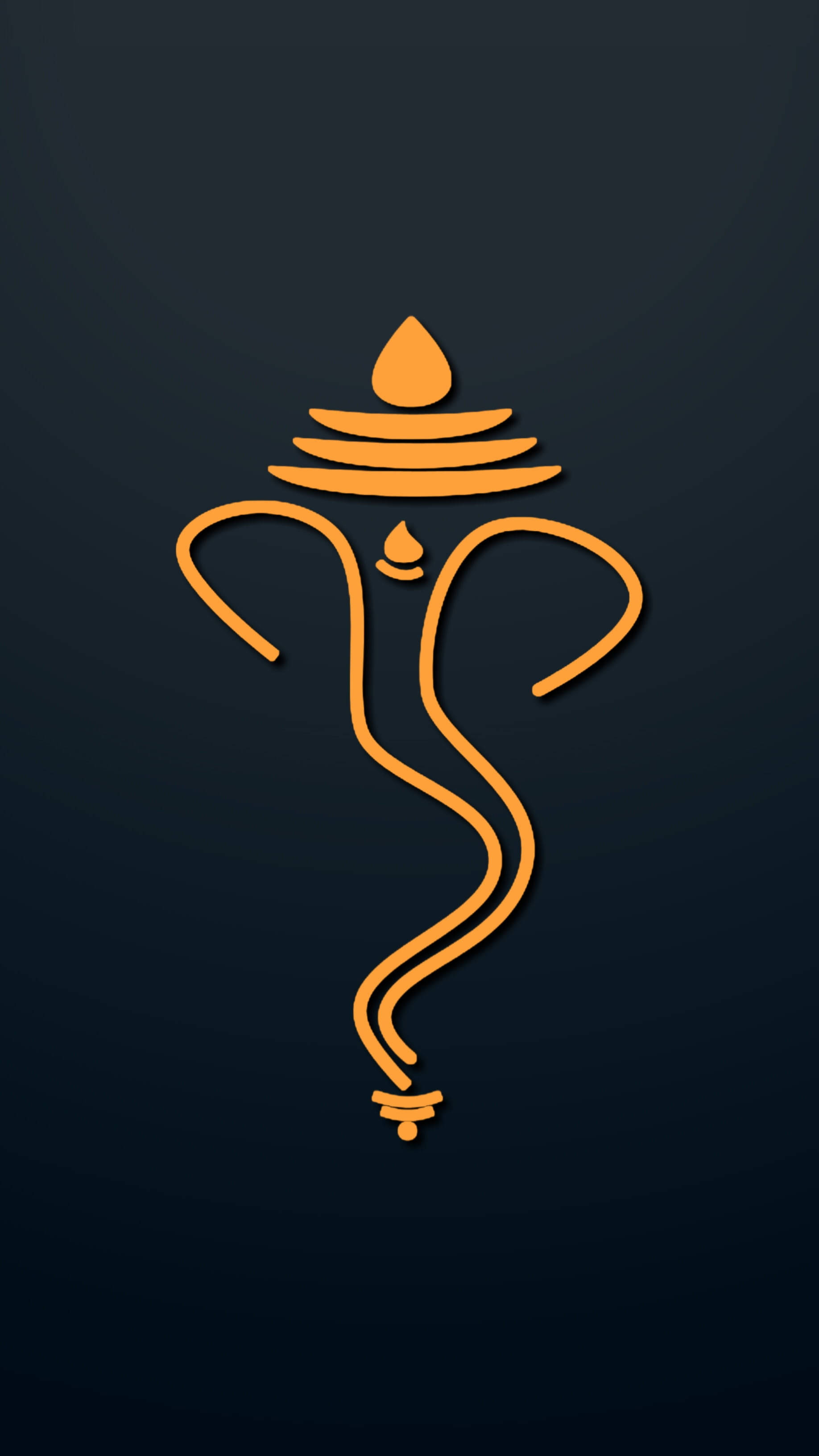 hindu iPhone 桌布 壁紙 — 深藍色漸變背景上的簡約橙色線條象神畫像。