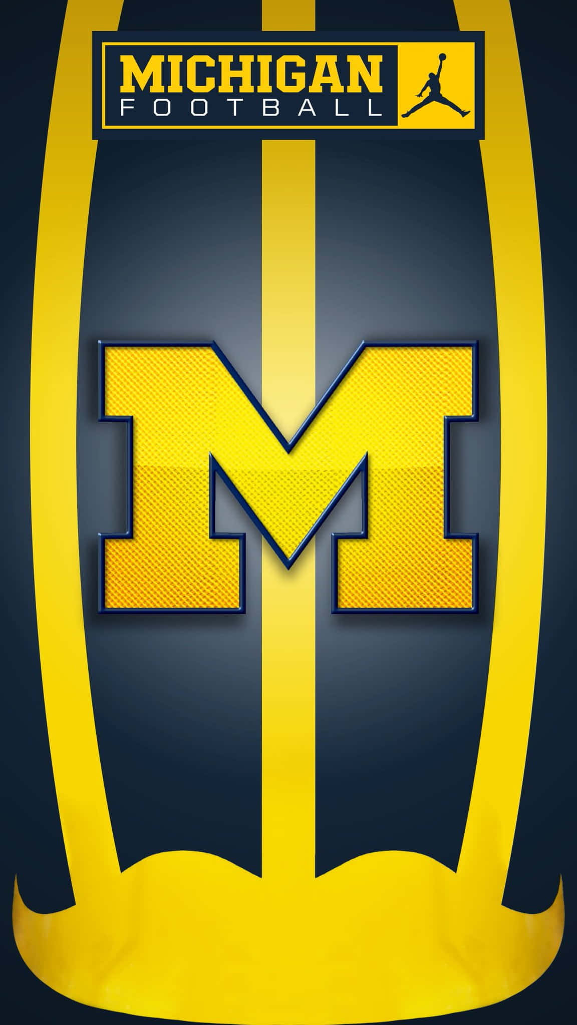 Michigan Wolverines 桌布 壁紙 — 深藍色背景上大膽的黃色密歇根大學美式足球標誌，帶有佐敦剪影。
