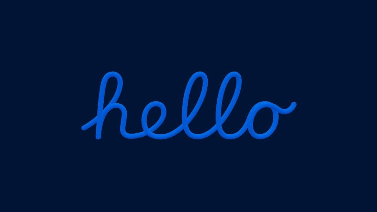 深藍色背景簡約問候 壁紙 — 「hello」一詞以鮮豔的藍色草書在深海軍藍背景上發光。