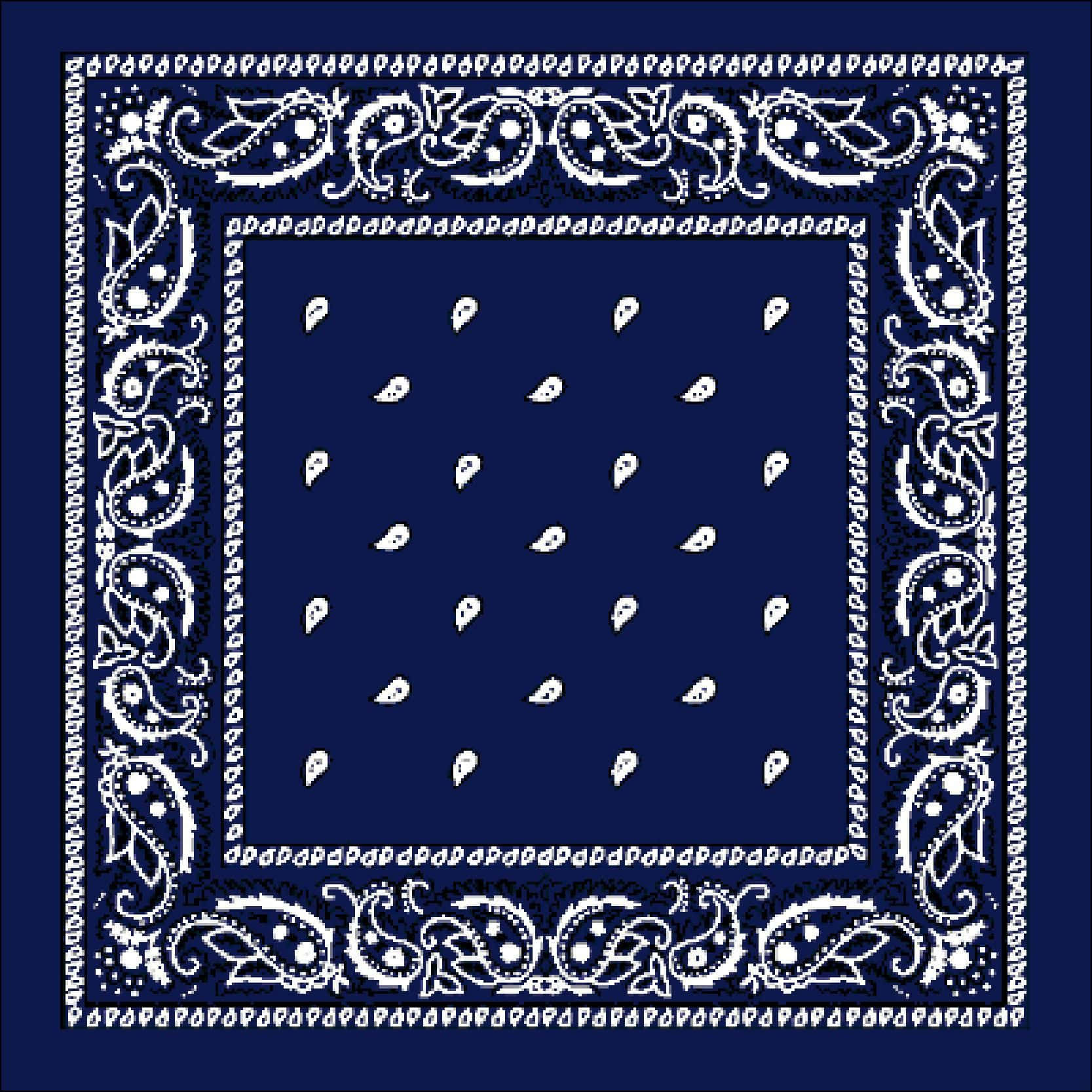 bandana 桌布 壁紙 — 深藍色頭巾，帶有複雜的白色佩斯利花邊和散落的淚滴圖案。