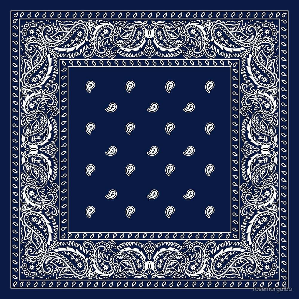 bandana 桌布 壁紙 — 深藍色頭巾，帶有複雜的白色佩斯利花紋和散落的淚滴圖案。