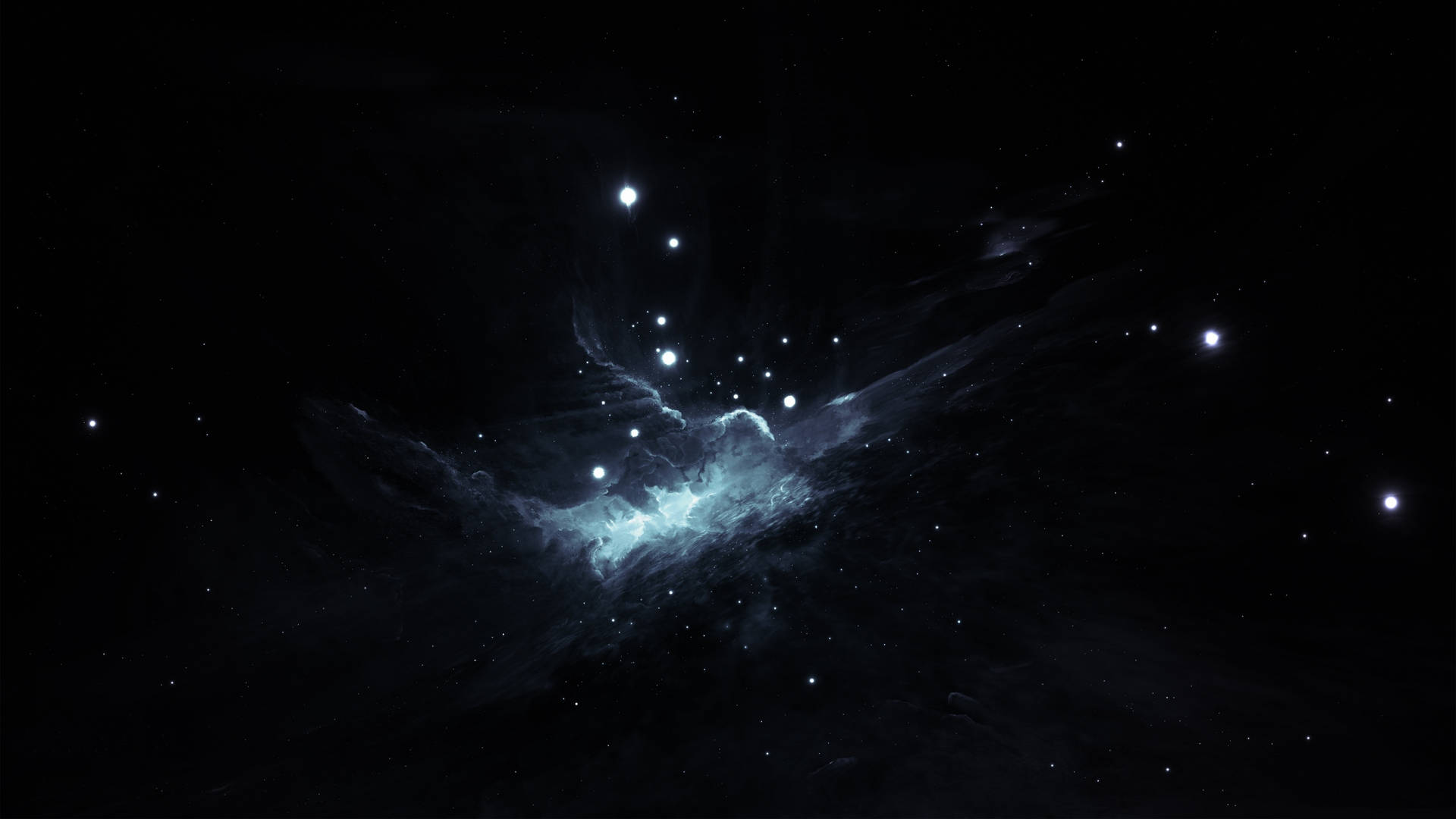 一個發光的藍色星雲，在黑暗的宇宙中被遙遠的星星環繞。 — 太空 壁紙