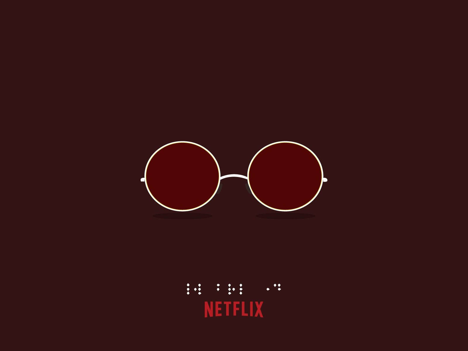 深酒紅色背景上帶有白色鏡框的紅色鏡片太陽眼鏡，並帶有 Netflix 標誌。