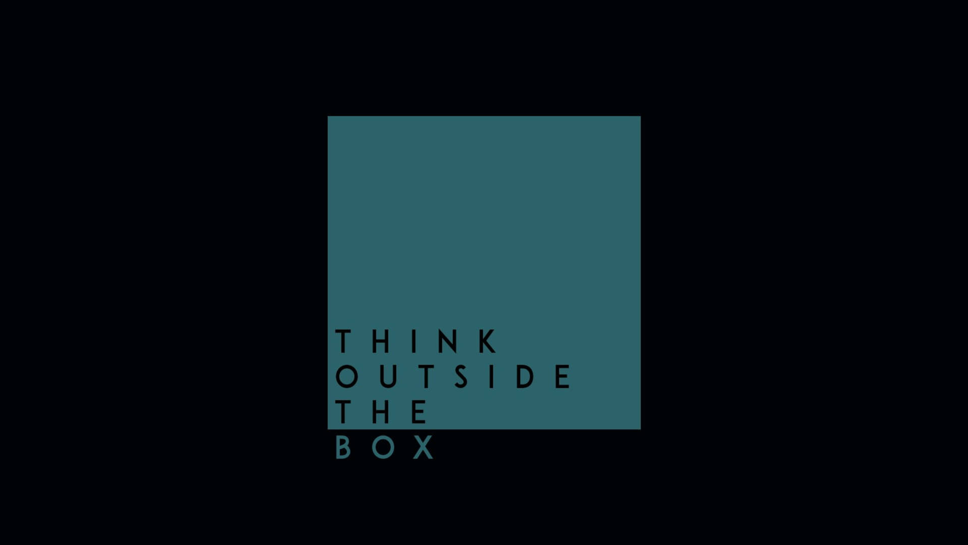 黑色背景上帶有 think outside the box 文字的藍綠色正方形