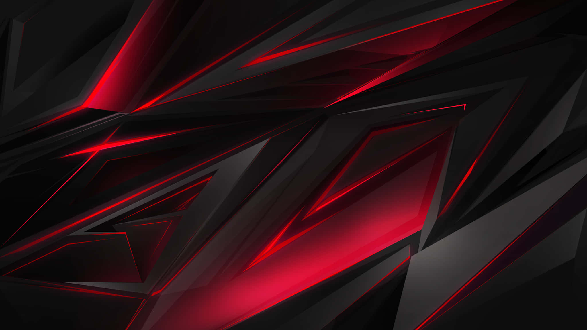 Dark Abstract Art 桌布 壁紙 — 深黑色與發光紅色的動態抽象幾何碎片，創造出高對比度的數位藝術構圖。