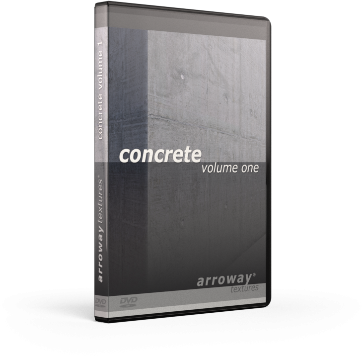 混凝土紋理DVD第一輯 壁紙 — 一個時尚的DVD盒，用於arroway textures的「concrete volume one」，在黑色背景上展示紋理灰色混凝土。