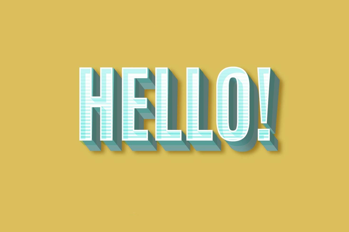 淺棕底「HELLO」字體藝術作品 壁紙 — 大膽的3D條紋青色hello文字在純芥末黃色背景上投射出柔和陰影。