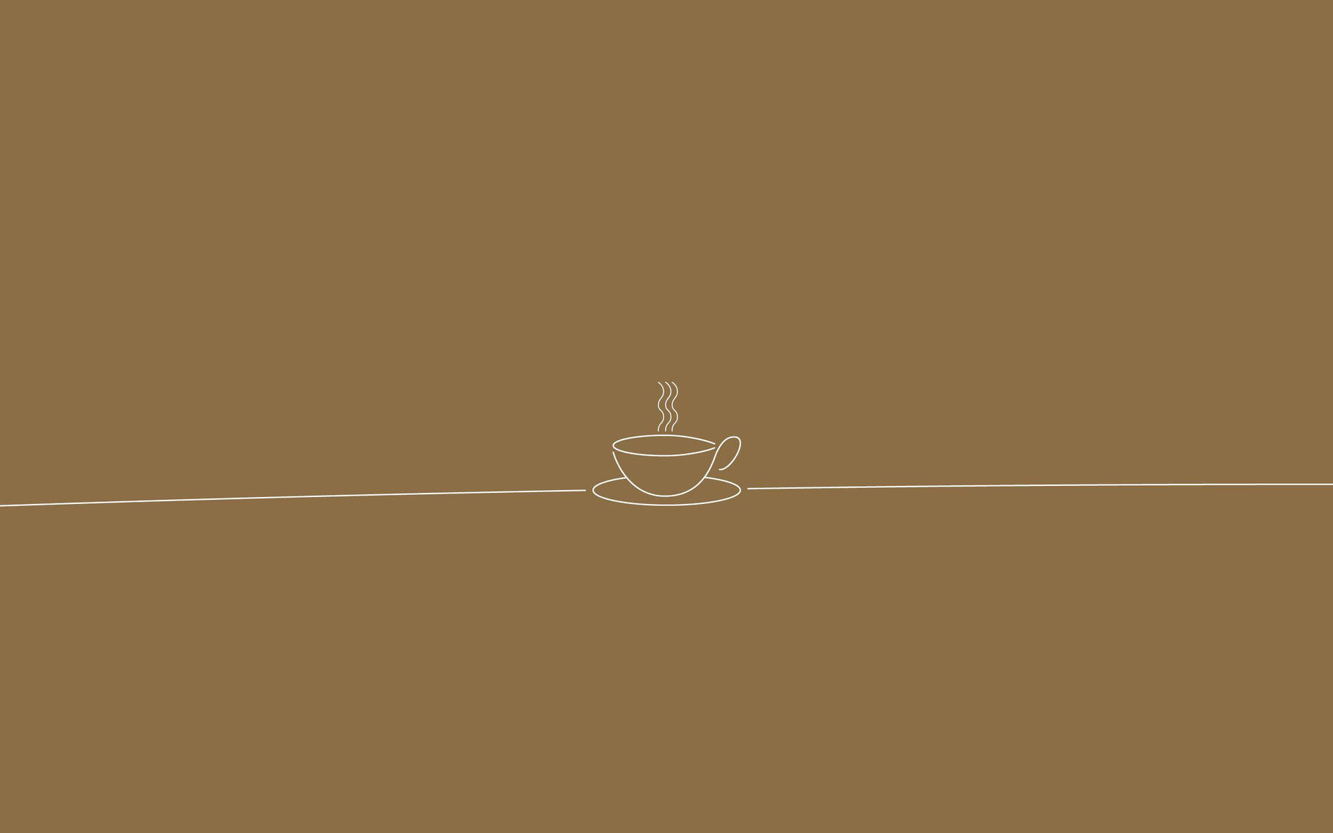 一個簡單線條繪畫，描繪一杯放在碟上的冒煙咖啡杯，置中於水平線上。