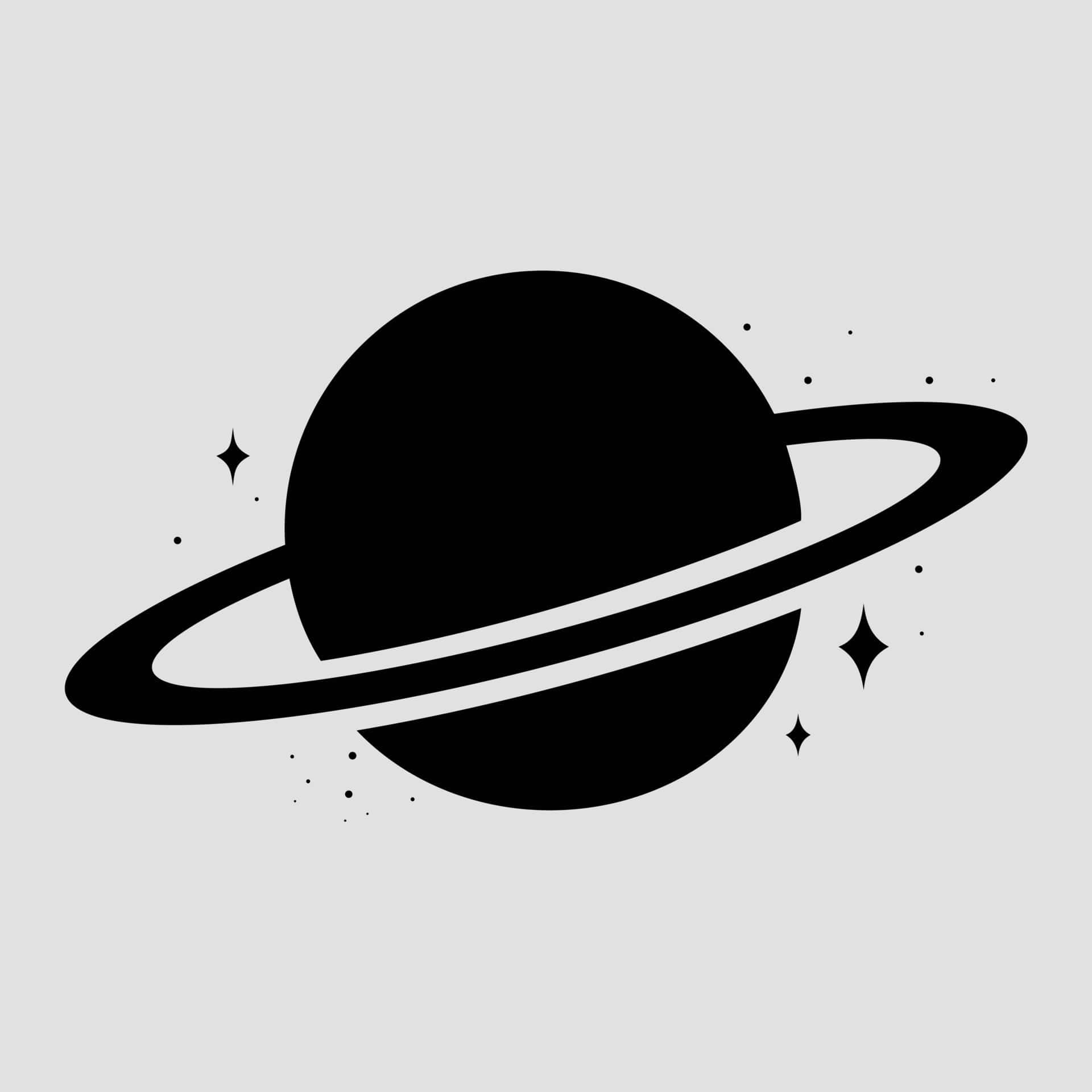 土星 桌布 壁紙 — 淺灰色背景上，帶有光環和閃爍的土星極簡黑色剪影。