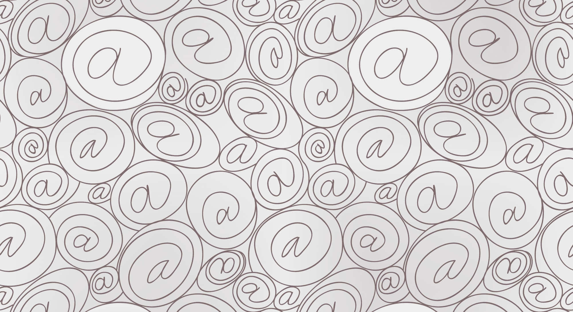 mail 桌布 壁紙 — 淺灰色背景上圓圈內極簡輪廓@符號的重複圖案。