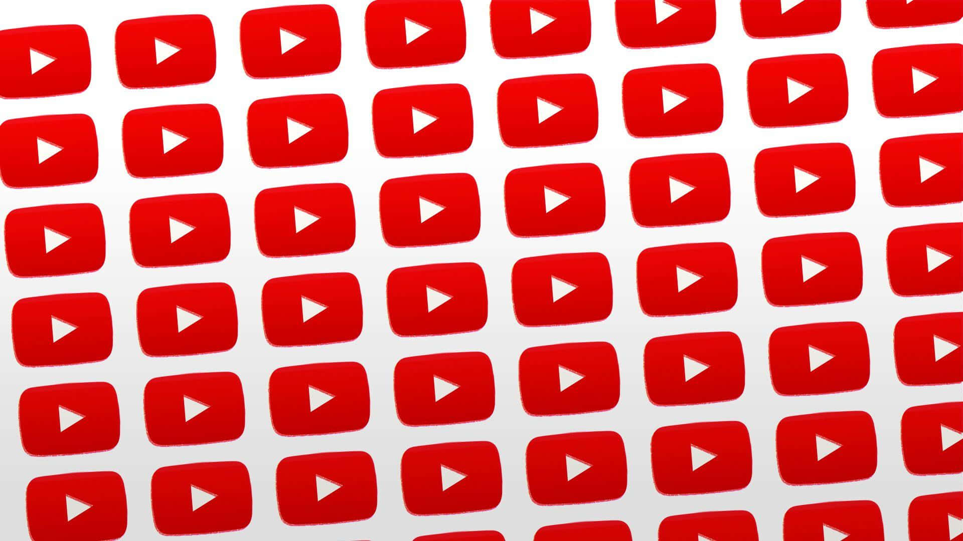 YouTube Logo 桌布 壁紙 — 淺灰色背景上重複的紅色 YouTube 播放按鈕圖案。