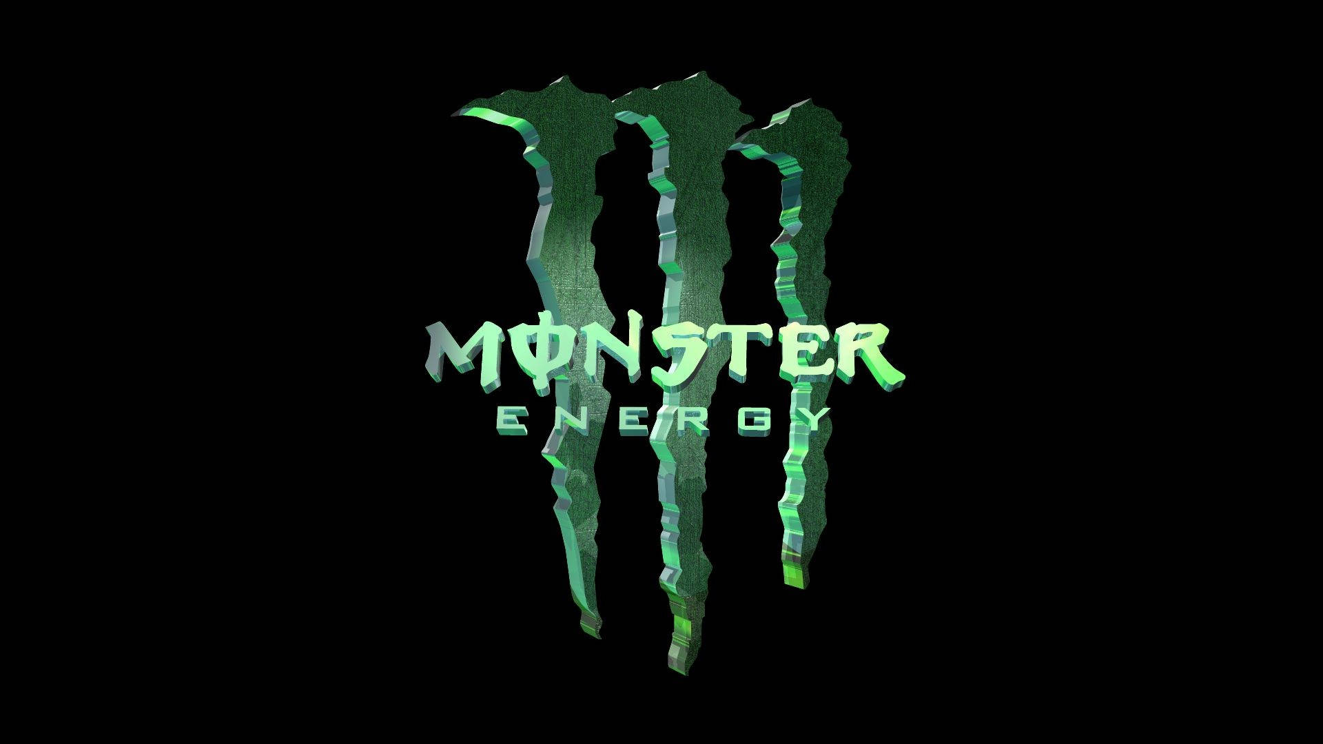 淺綠色Monster Energy標誌 壁紙 — 在純黑色背景上，帶有鋸齒狀爪痕的發光綠色Monster Energy標誌。