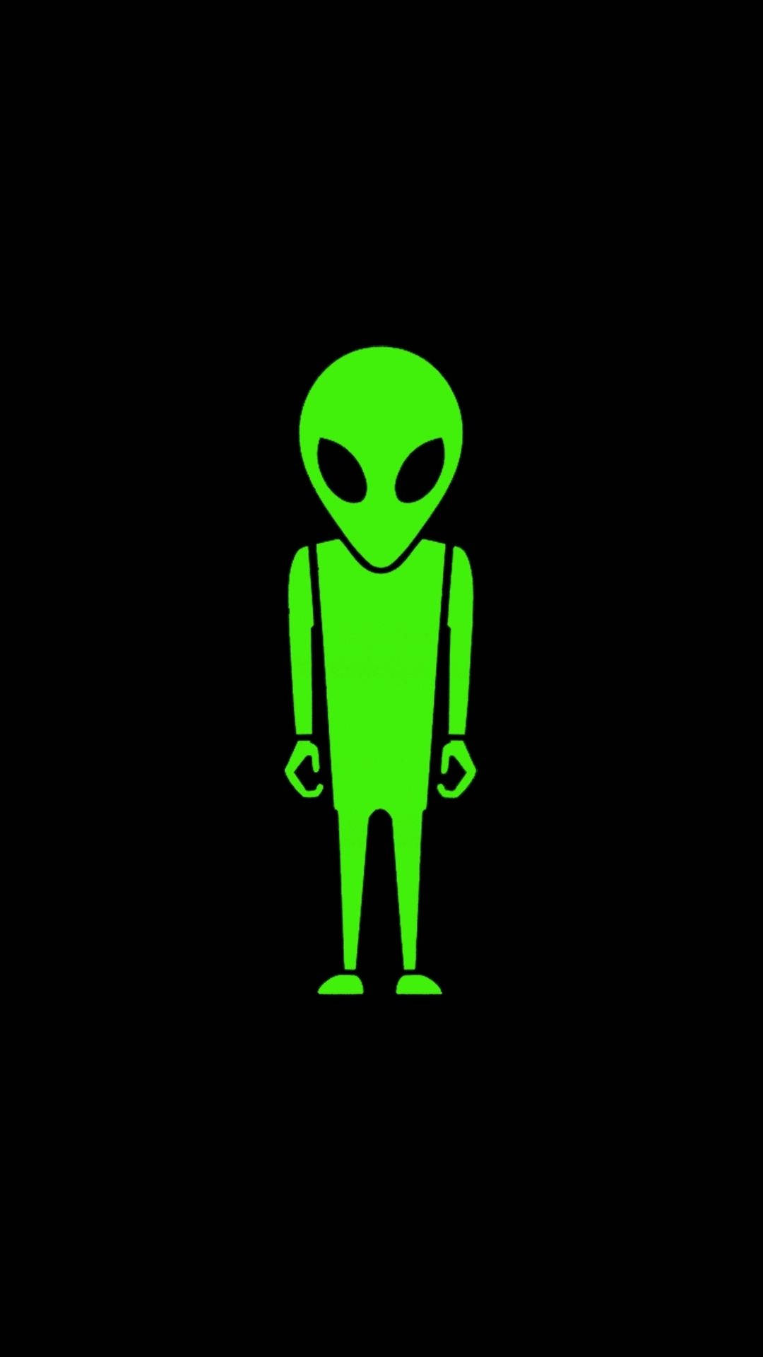黑色背景上的發光綠色外星人輪廓