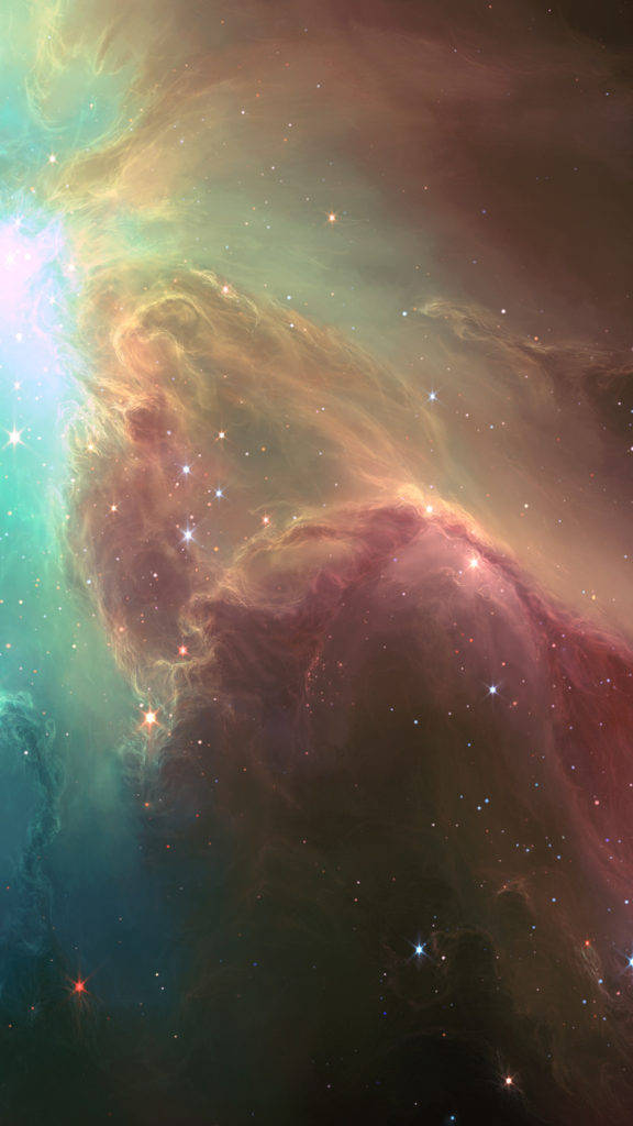 色彩繽紛的宇宙星雲，帶有閃爍的星星和旋轉的雲層。