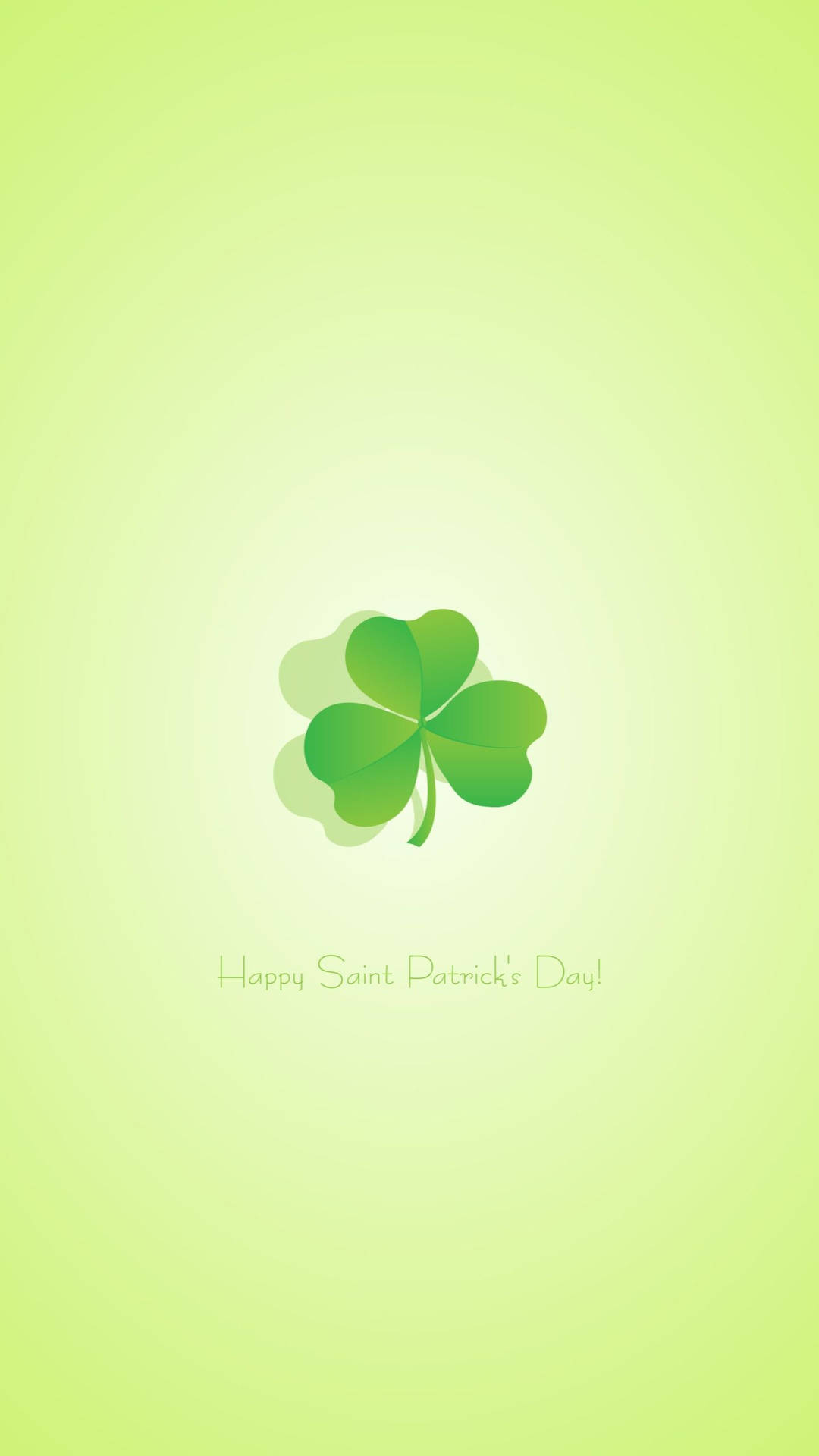 一個四葉草，上面有「Happy Saint Patrick's Day」文字，背景為綠色漸變。