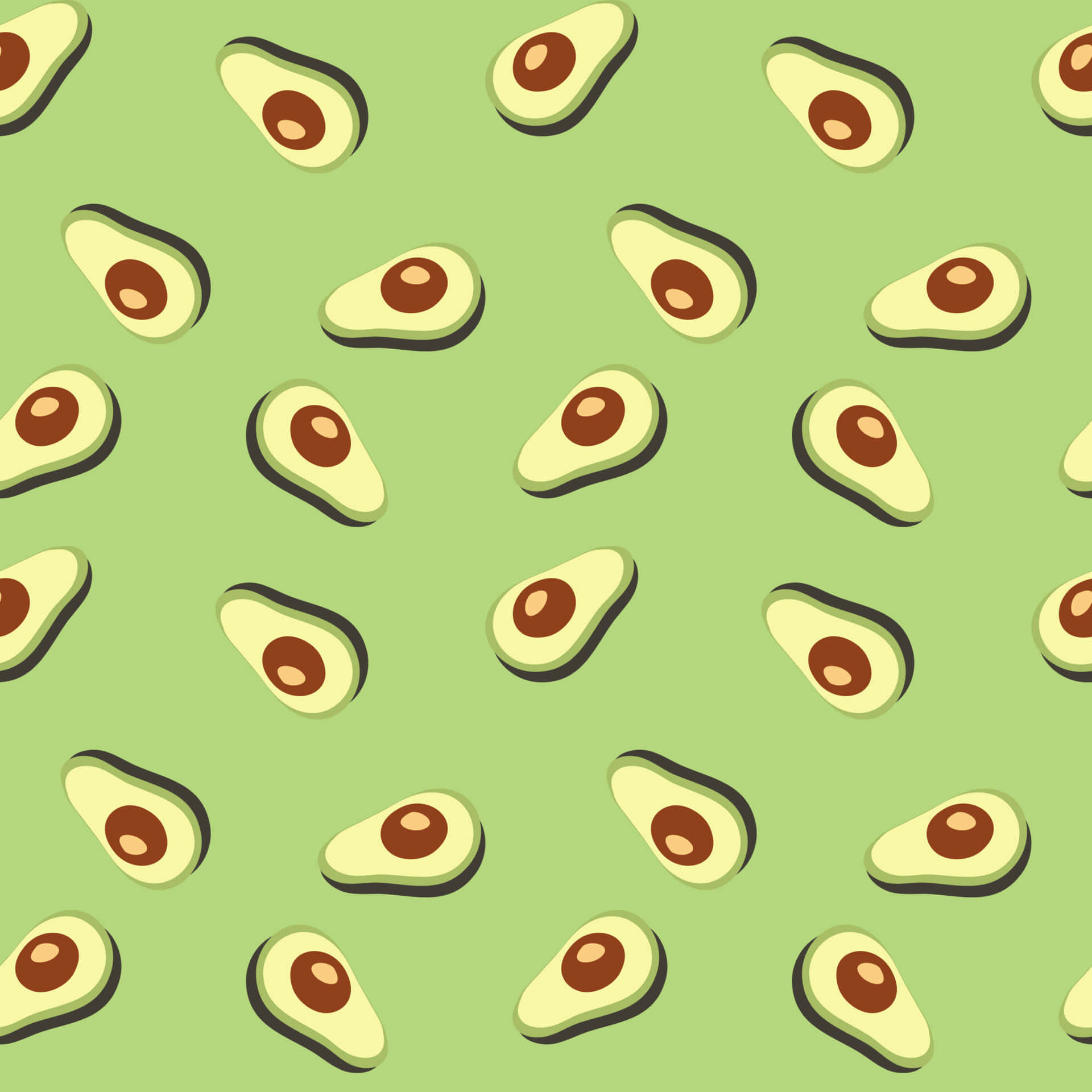 Cute Avocado 桌布 壁紙 — 淺綠色背景上帶有棕色核的切片牛油果重複圖案。