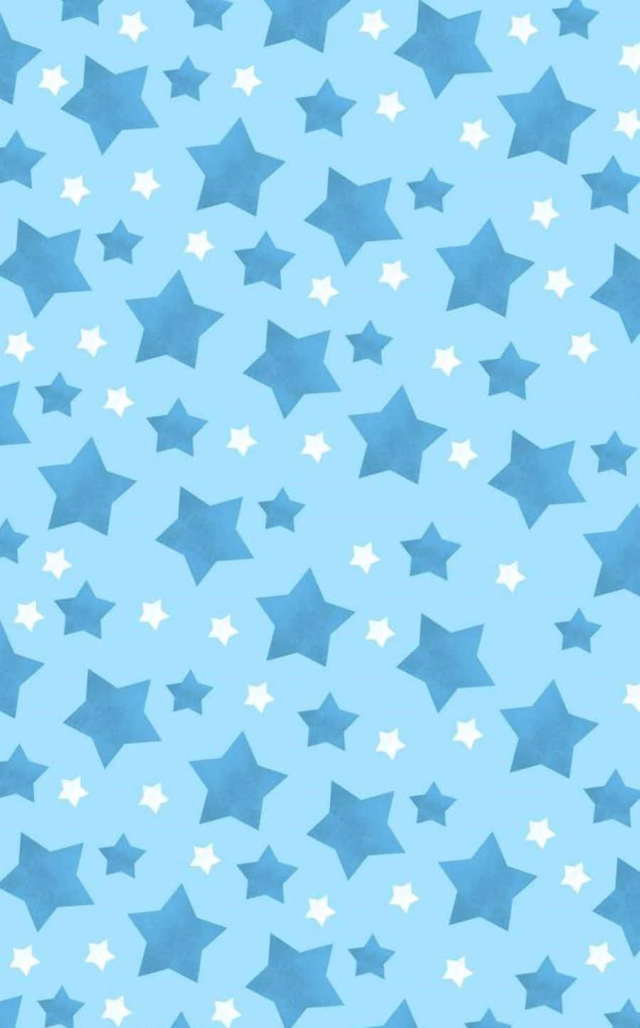 Aesthetic Star 桌布 壁紙 — 淺藍色牆紙，上面散落著各種大小的藍色和白色星星。