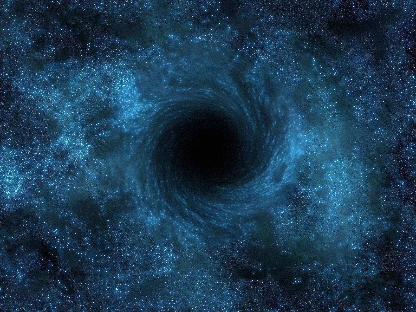 一個藍色的宇宙黑洞，旋轉著恆星和星雲。