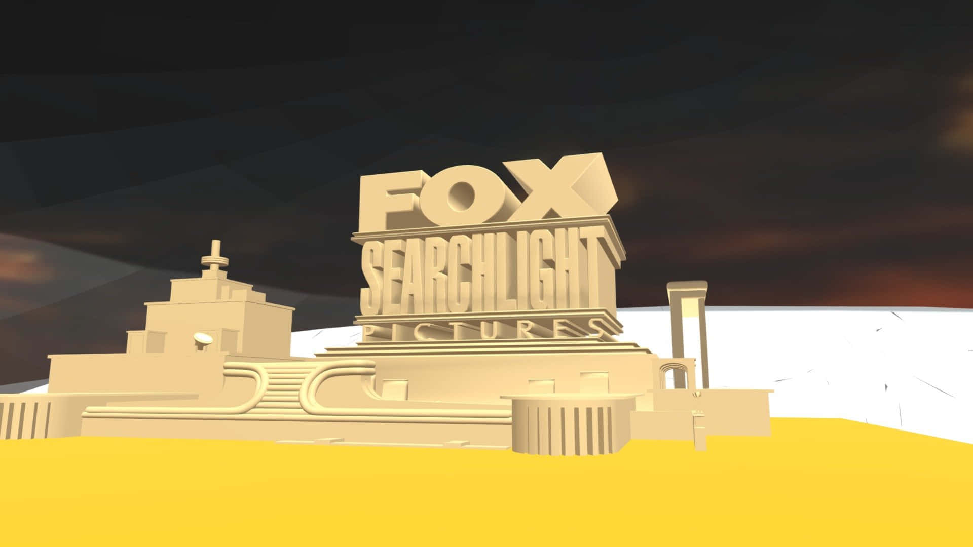 金色Fox Searchlight Pictures標誌以3D渲染，襯托黑暗天空