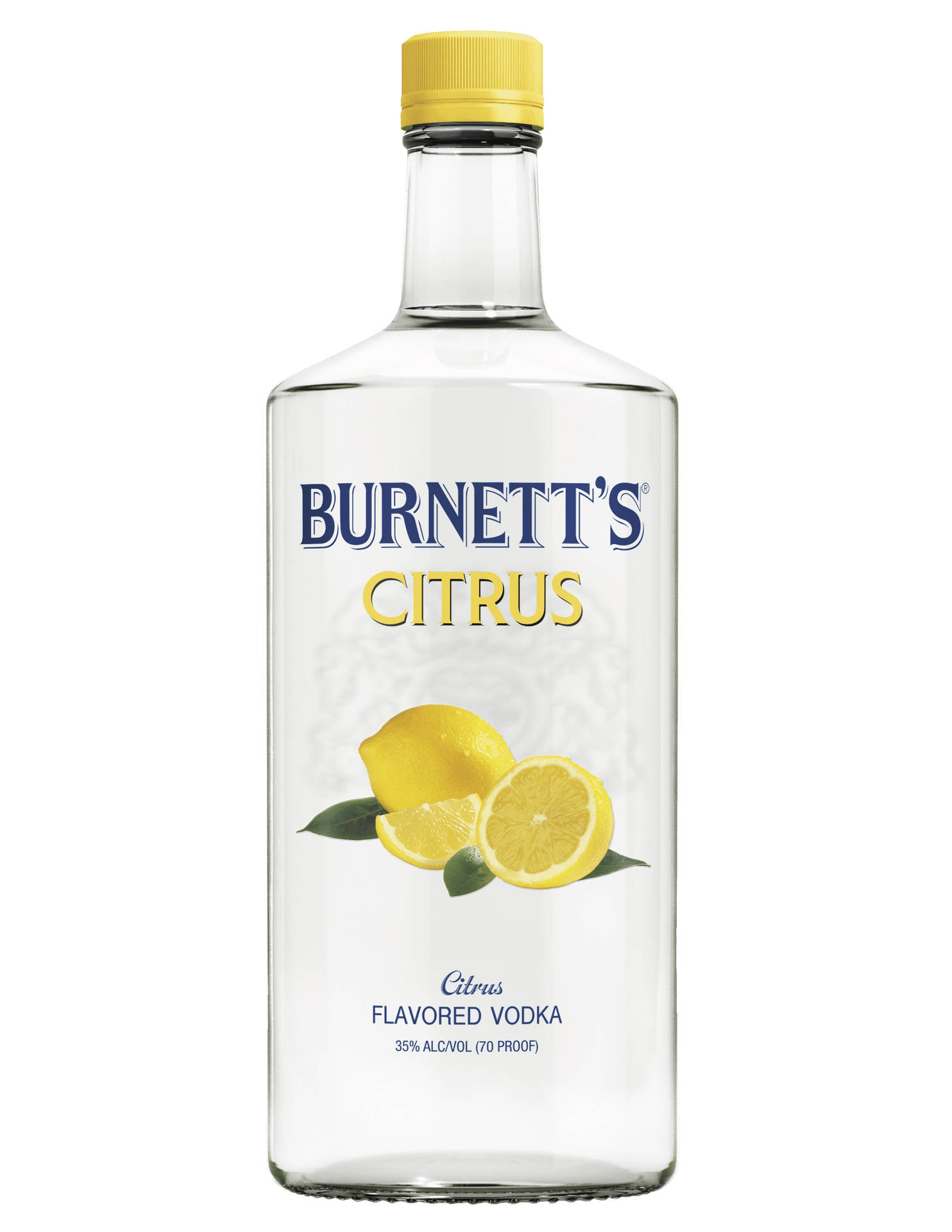 帶有檸檬圖案的Burnett's柑橘味伏特加瓶。