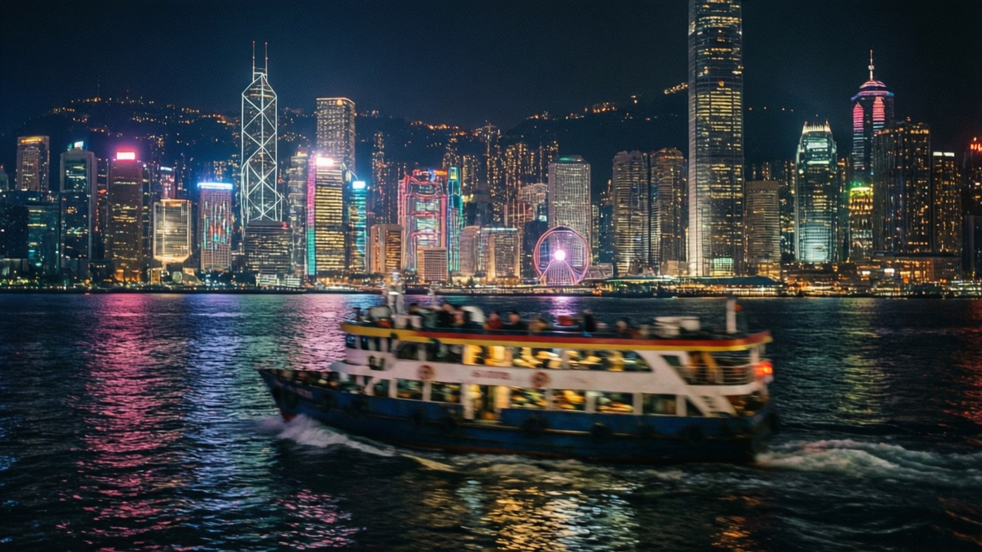 渡輪夜遊燈海 壁紙