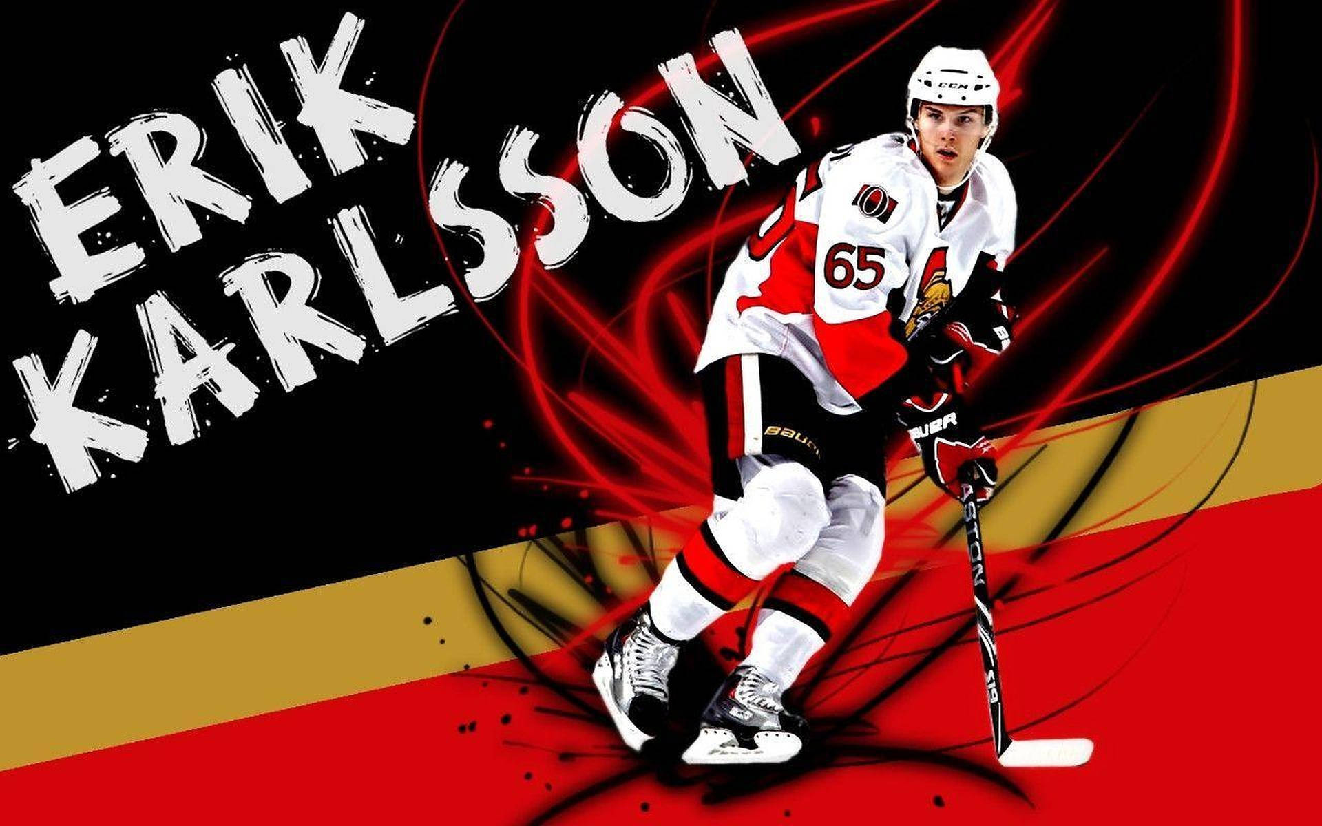 冰球運動員Erik Karlsson身穿65號球衣在比賽中。