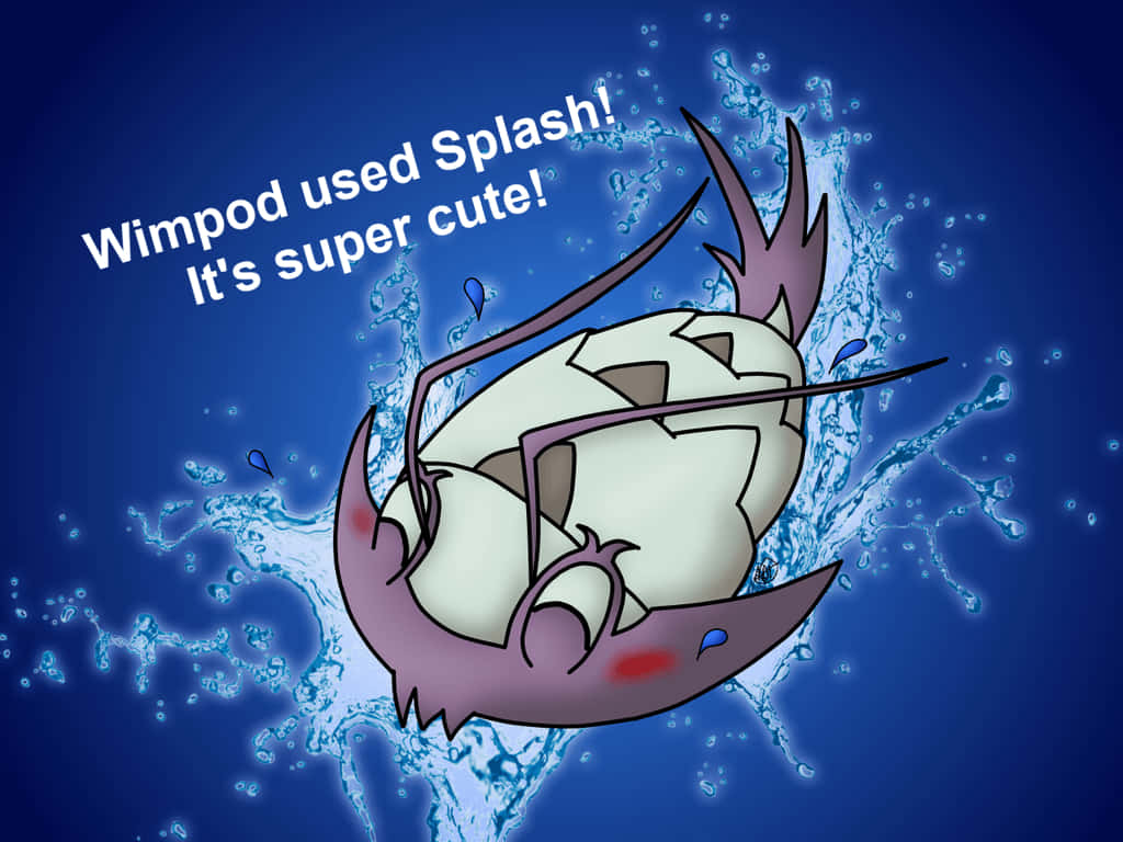 Wimpod在水中潑水，文字寫著「Wimpod使用了潑水！超級可愛！」