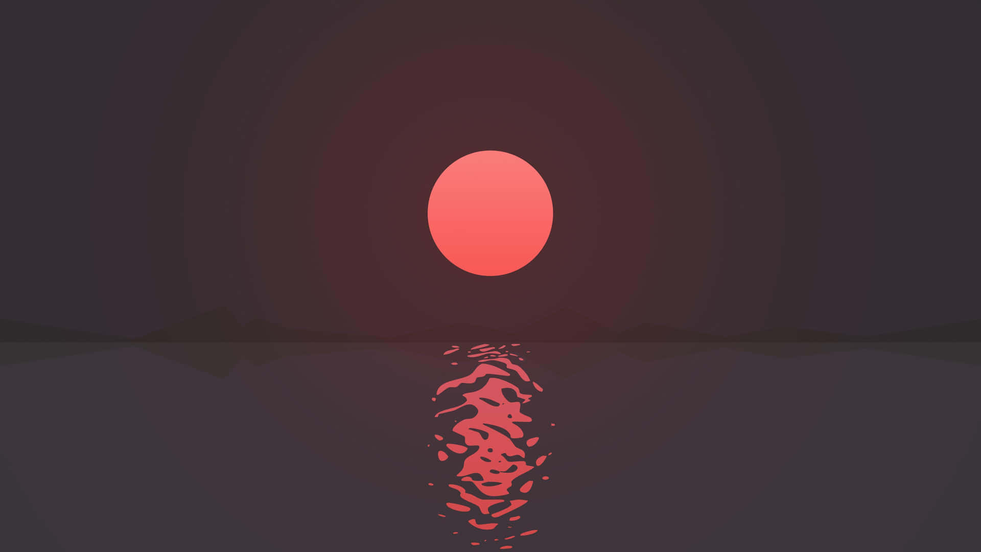 極簡日落，橙色太陽映照在黑暗的水面上。