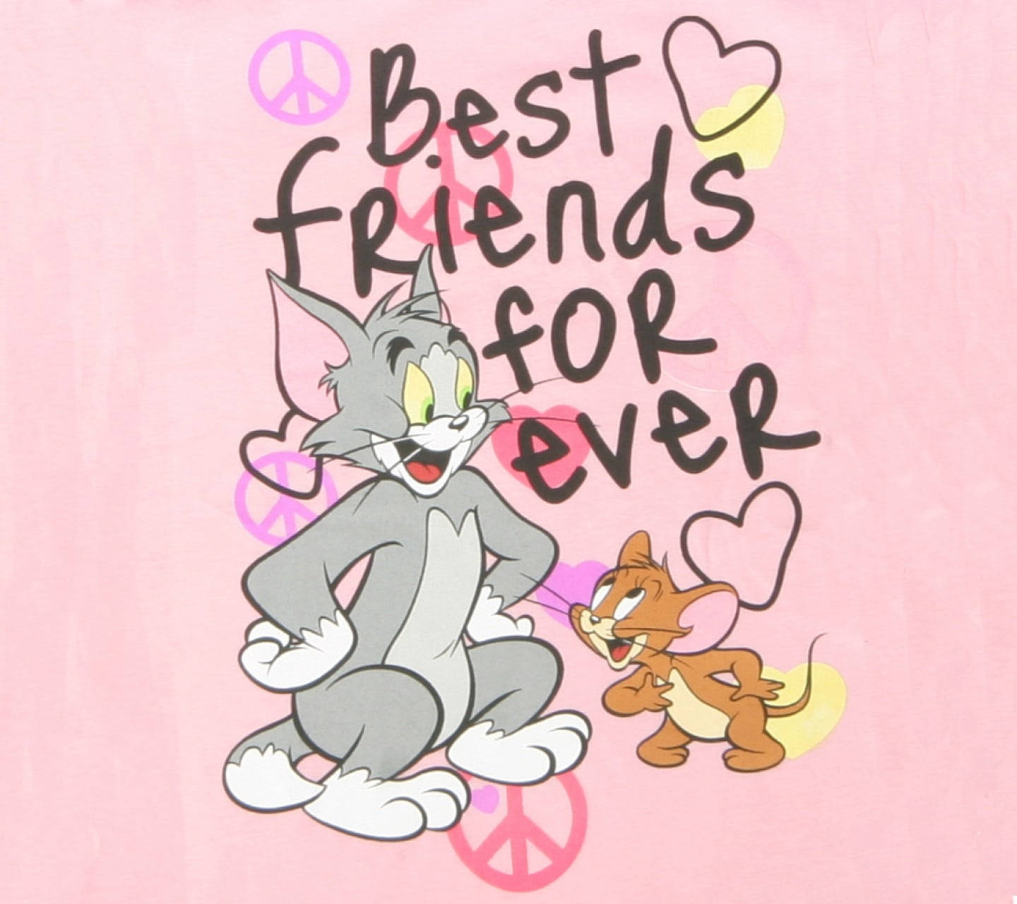 湯姆和傑瑞卡通角色微笑，帶有「Best Friends for Ever」文字和心形。