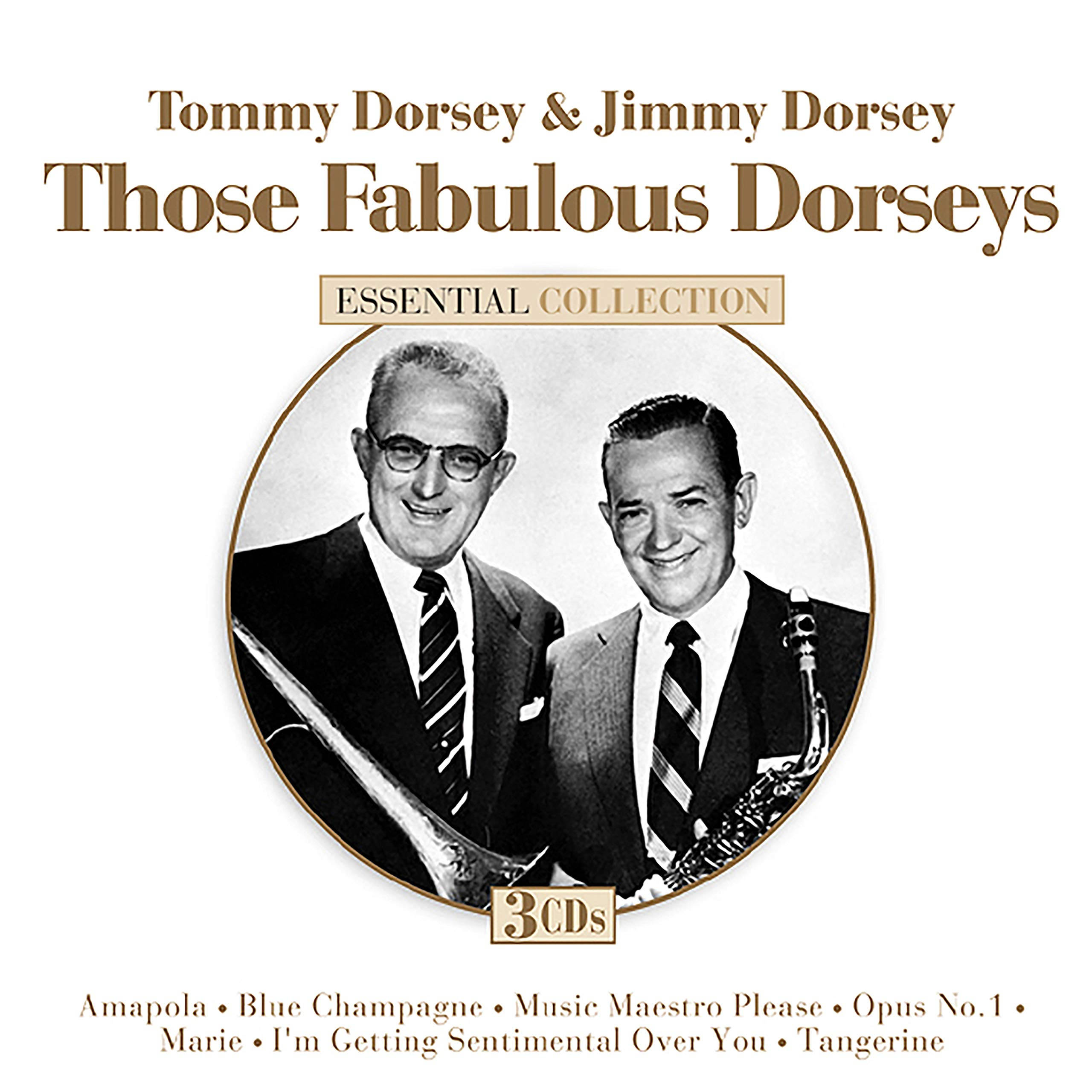 湯米·多西《Those Fabulous Dorseys》專輯封面 壁紙 — 復古專輯封面，Tommy 和 Jimmy Dorsey 微笑著身穿西裝，手持薩克斯風，配有金色文字和圓形相框。