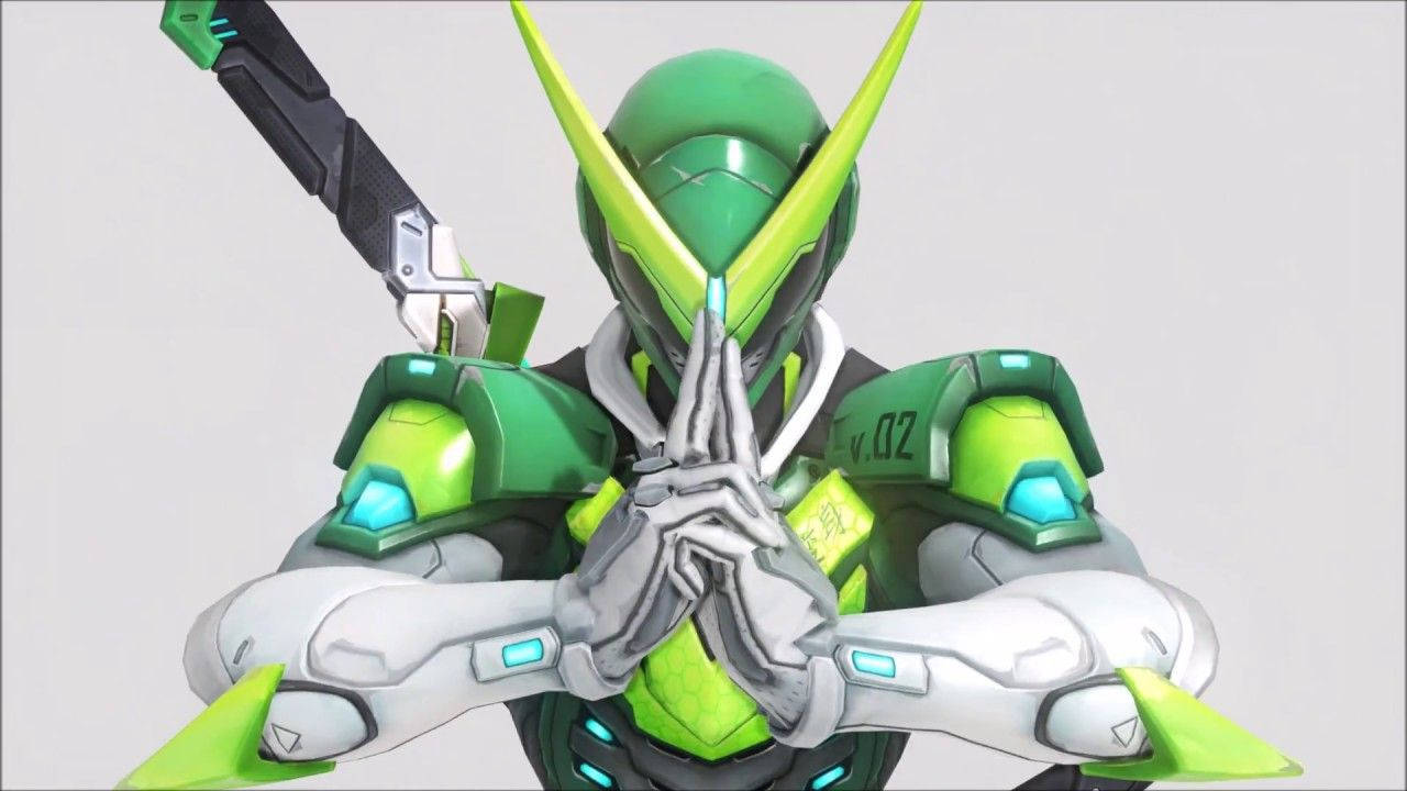 一個手持武器的綠色和白色裝甲遊戲角色。