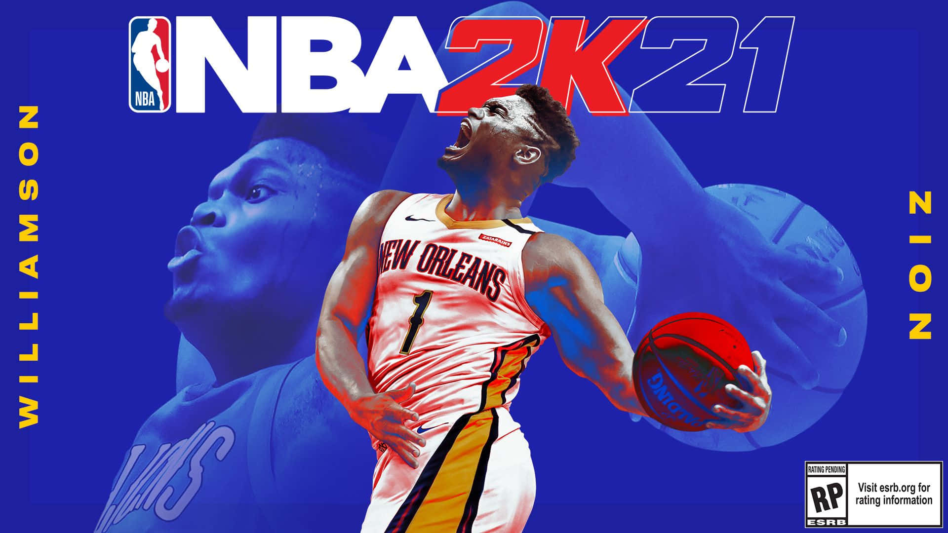 錫安·威廉臣身穿新奧爾良球衣在NBA 2K21遊戲封面藝術中入樽籃球。