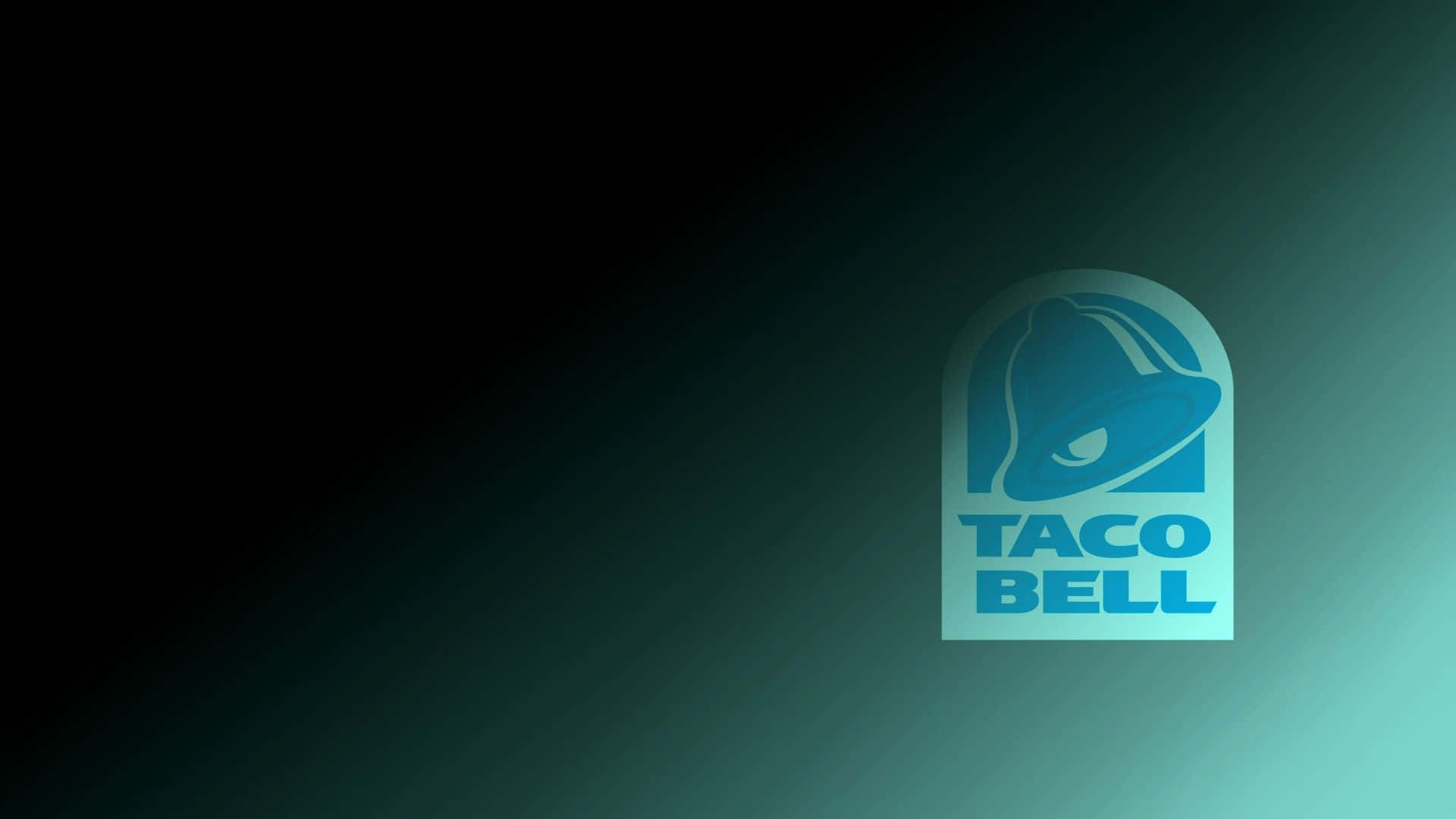 Taco Bell 標誌在深色漸變背景上以藍綠色照亮。
