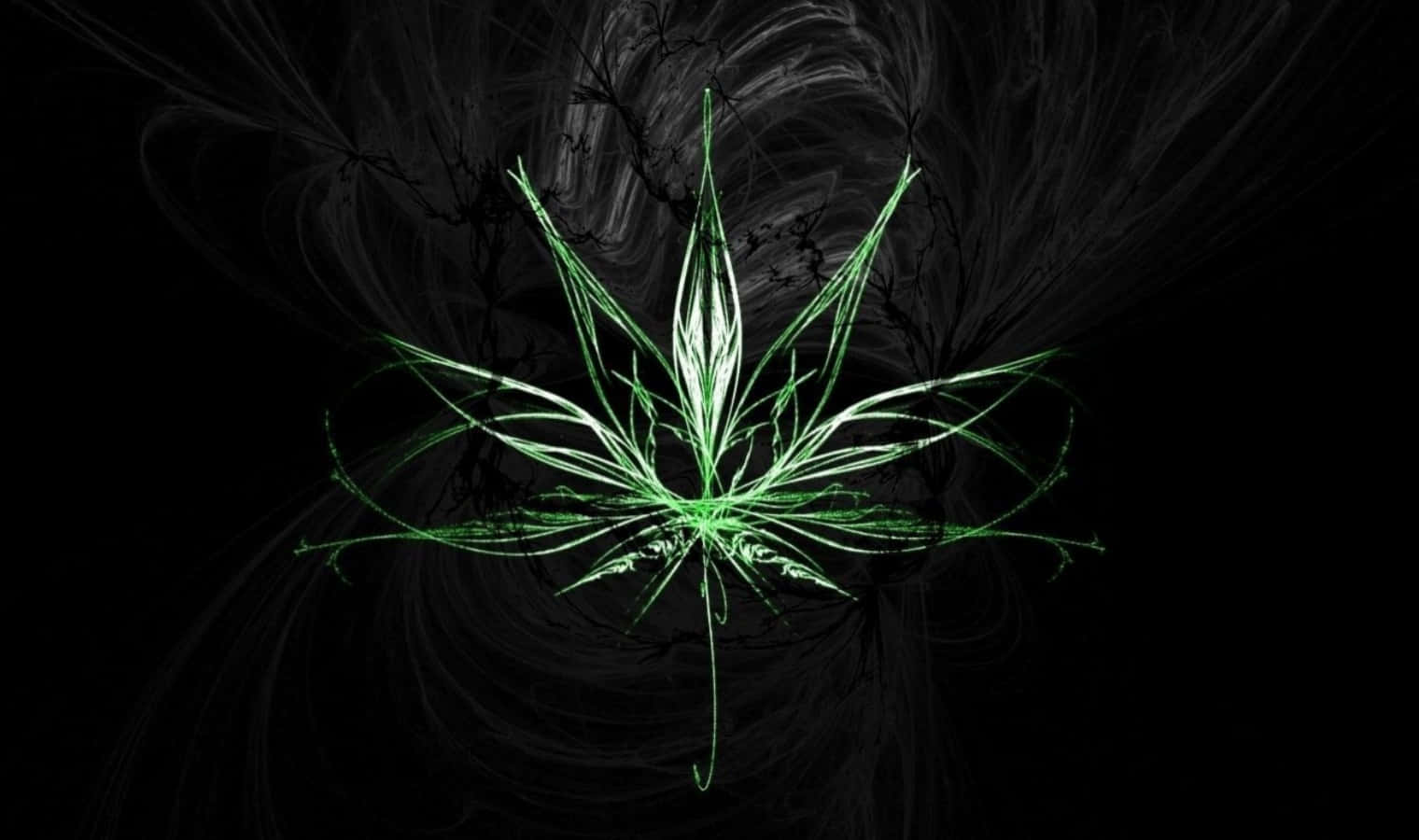 深色分形背景上發光的綠色大麻葉