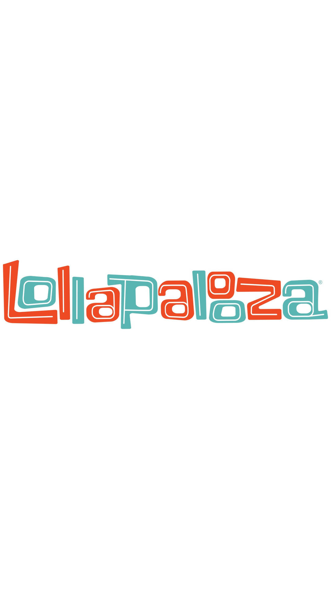 Lollapalooza 音樂節標誌，橙色和藍綠色字母，白色背景。