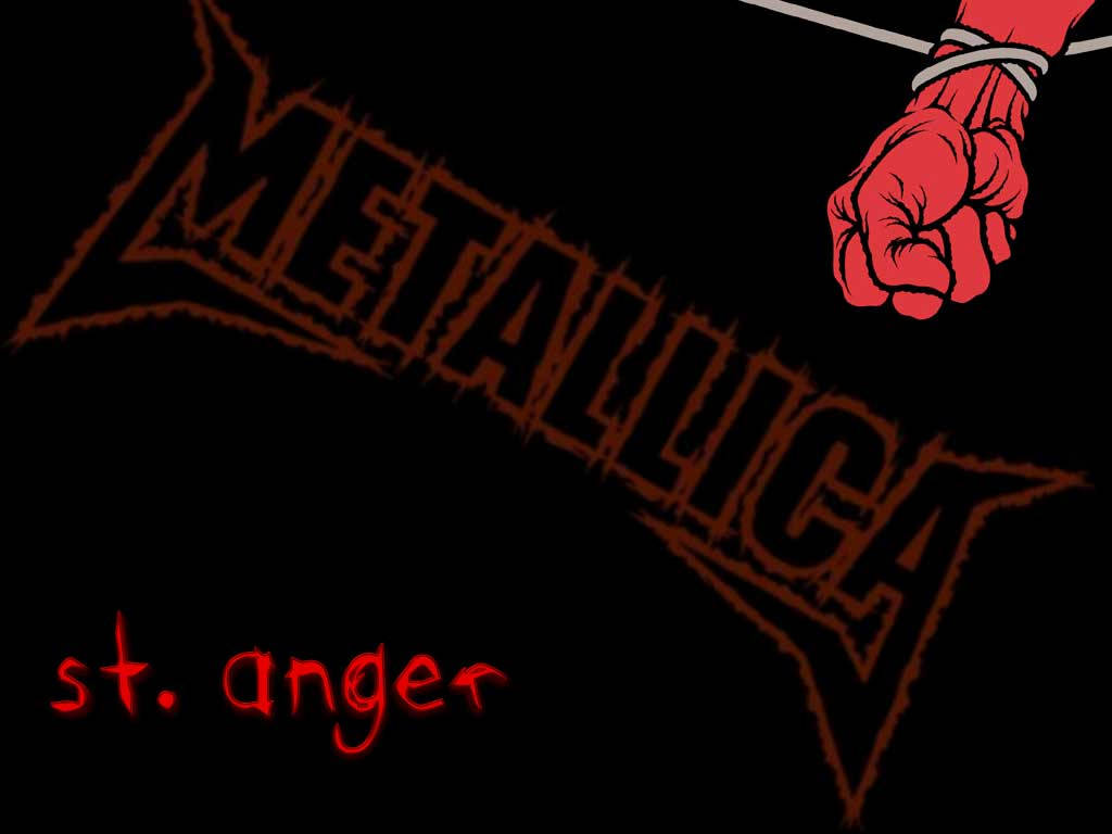 黑色背景上Metallica專輯St. Anger標誌上方的紅色拳頭