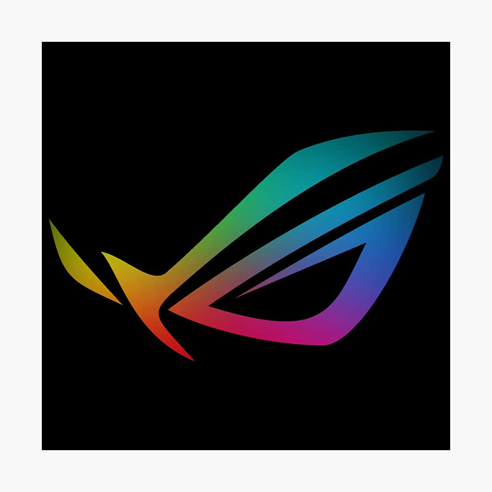 準備好享受最佳硬體體驗 - ASUS ROG 壁紙 — 一個鮮豔的彩虹漸變 ROG 眼睛標誌在純黑背景上發光。
