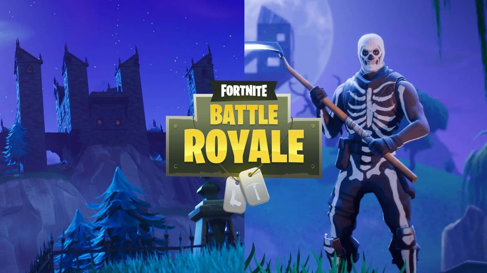 Fortnite Battle Royale骷髏角色在月光下靠近城堡手持鐮刀。