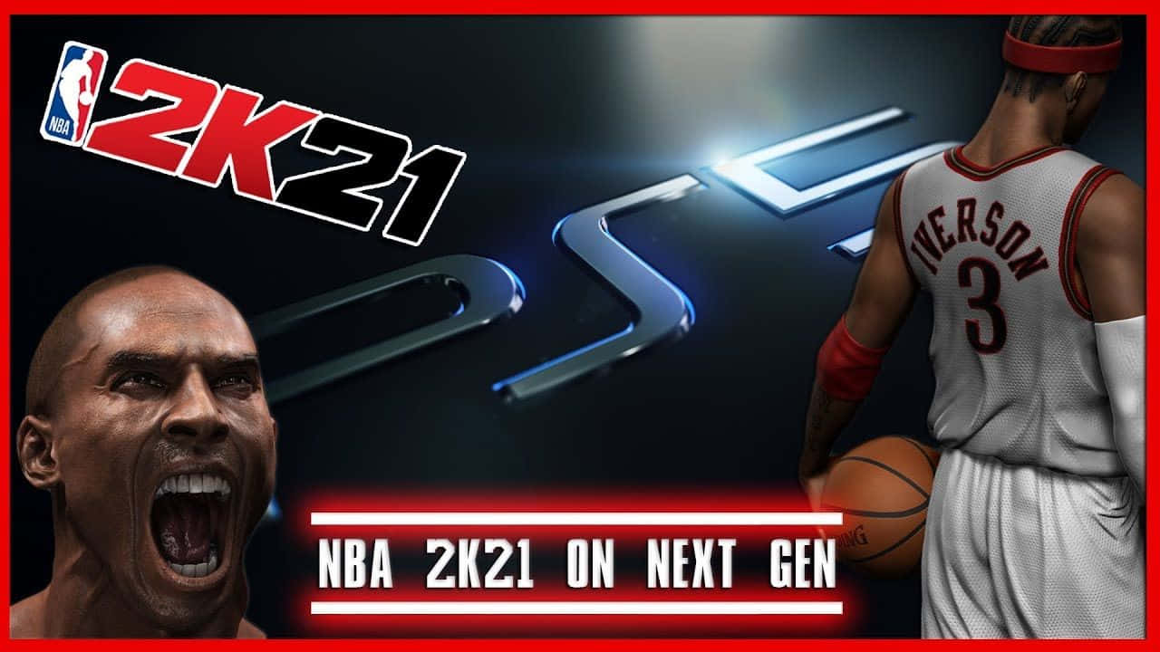 準備好灌籃、投籃與得分吧！NBA 2K21 壁紙 — 一名身穿白色球衣、號碼3的籃球運動員持球，而一名大喊的球員特寫佔據前景，背景為深色並帶有發光的NBA 2K21標誌。