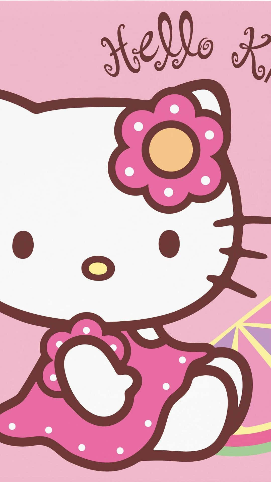 Hello Kitty 卡通角色，身穿粉紅色連衣裙，配以花朵蝴蝶結。