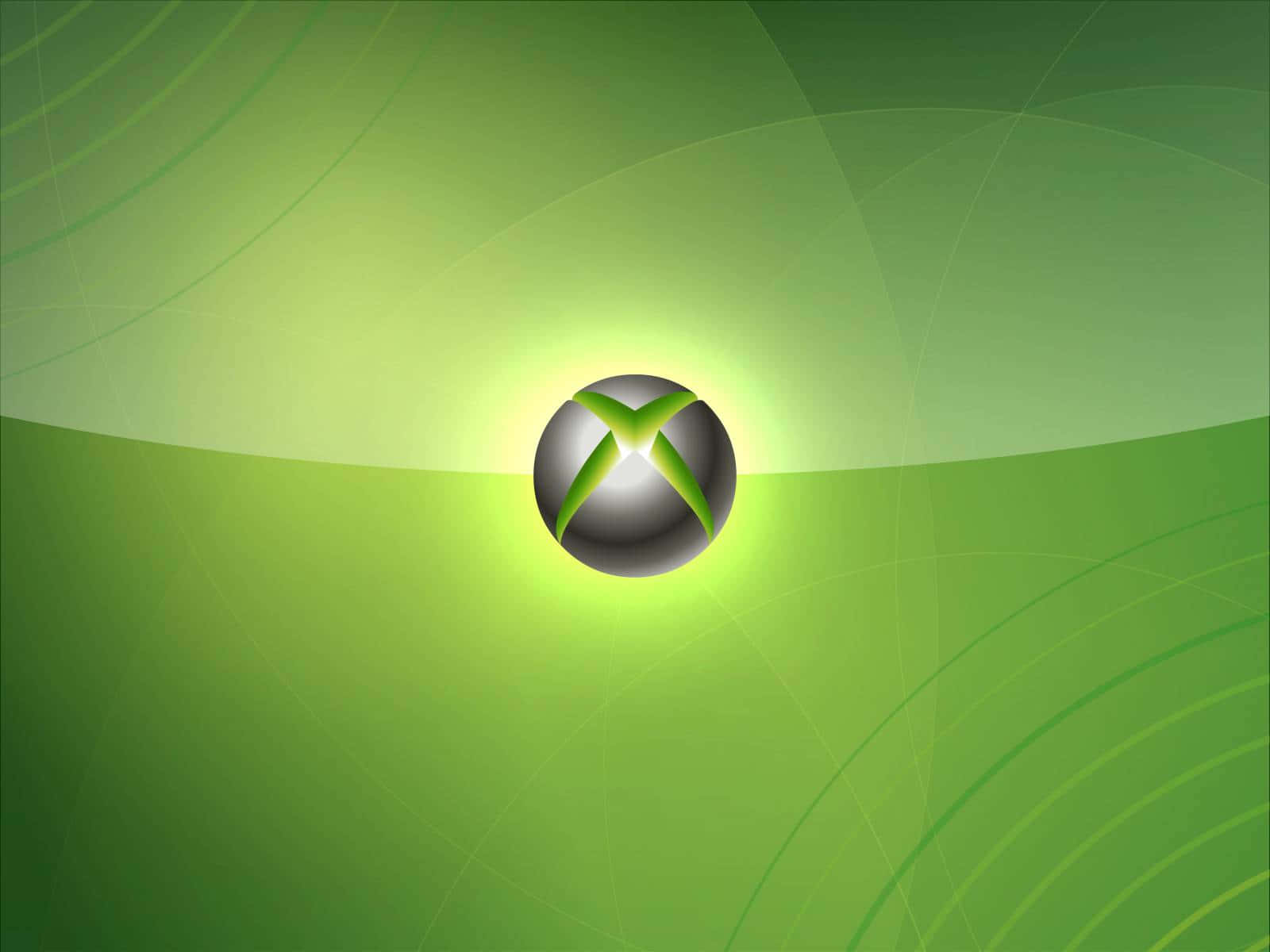 發光的Xbox標誌在綠色漸變背景上，帶有彎曲的光線條紋。